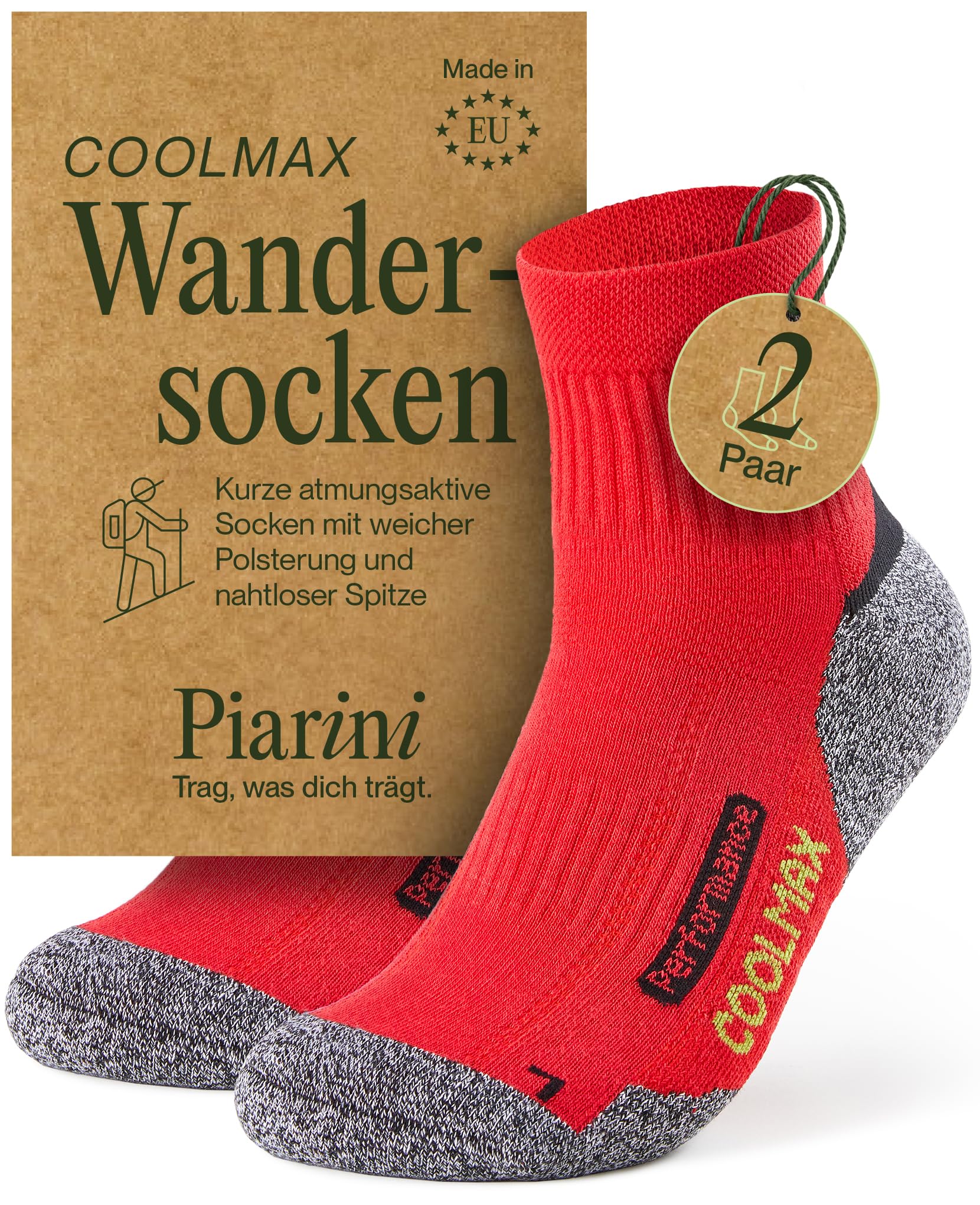 Piarini - 2 paia di calze outdoor hightech con Coolmax - diversi colori