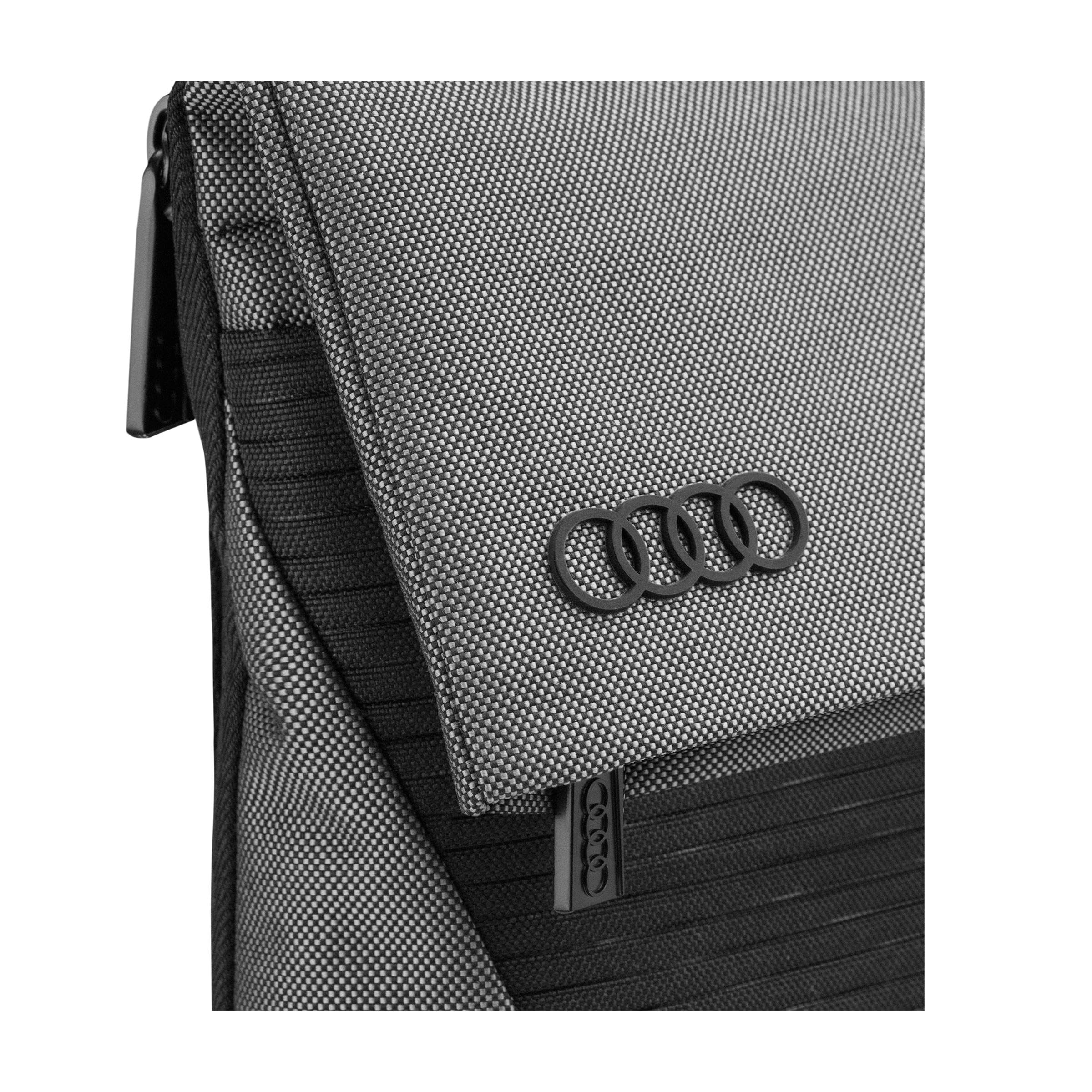 Audi 3152300500 Schultertasche Ringe Logo Tasche, mit Tabletfach für 11 Zoll Tablets, grau/schwarz