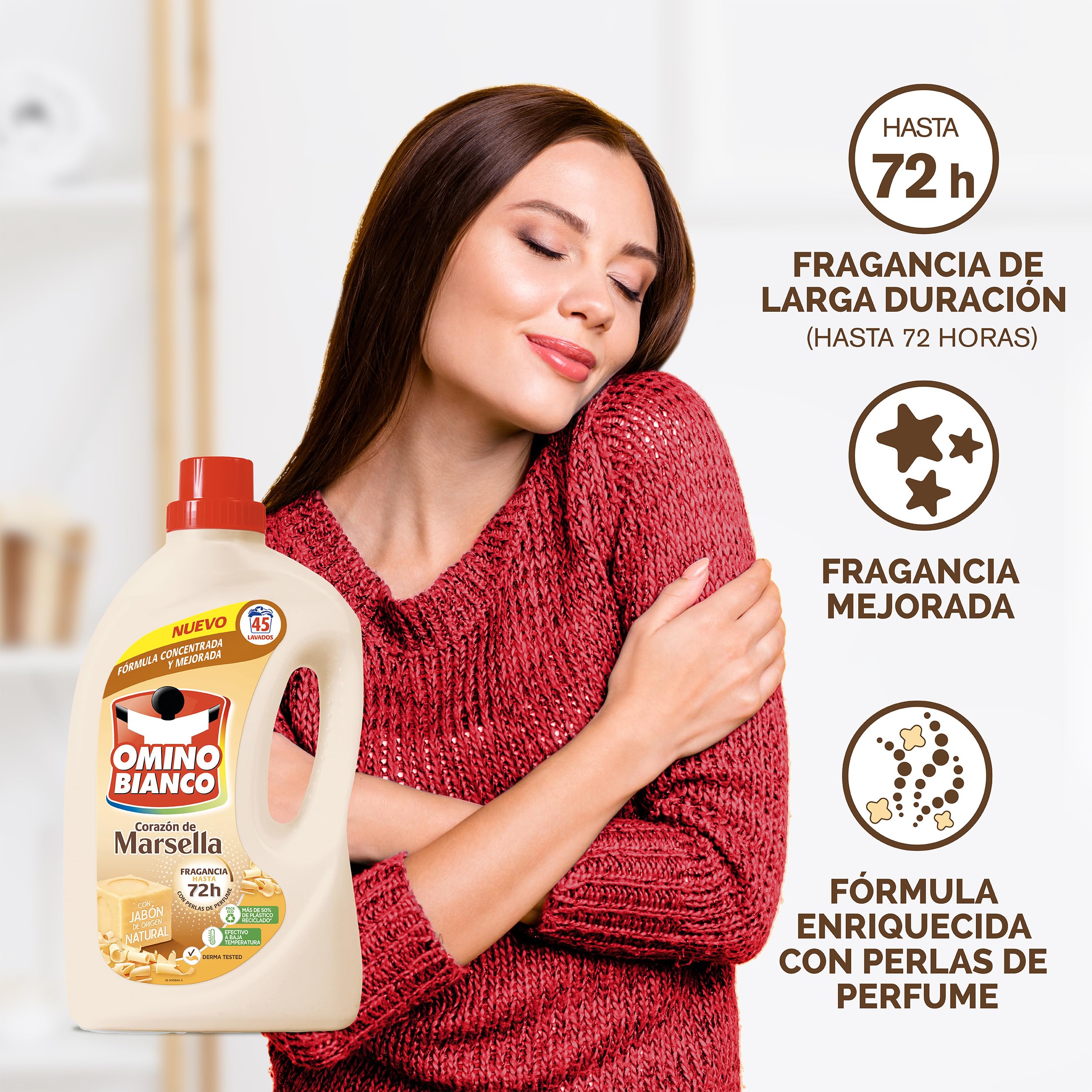 Omino Bianco Detergente líquido marsella 45 dosis, caja 3+1 gratis, 7200ml