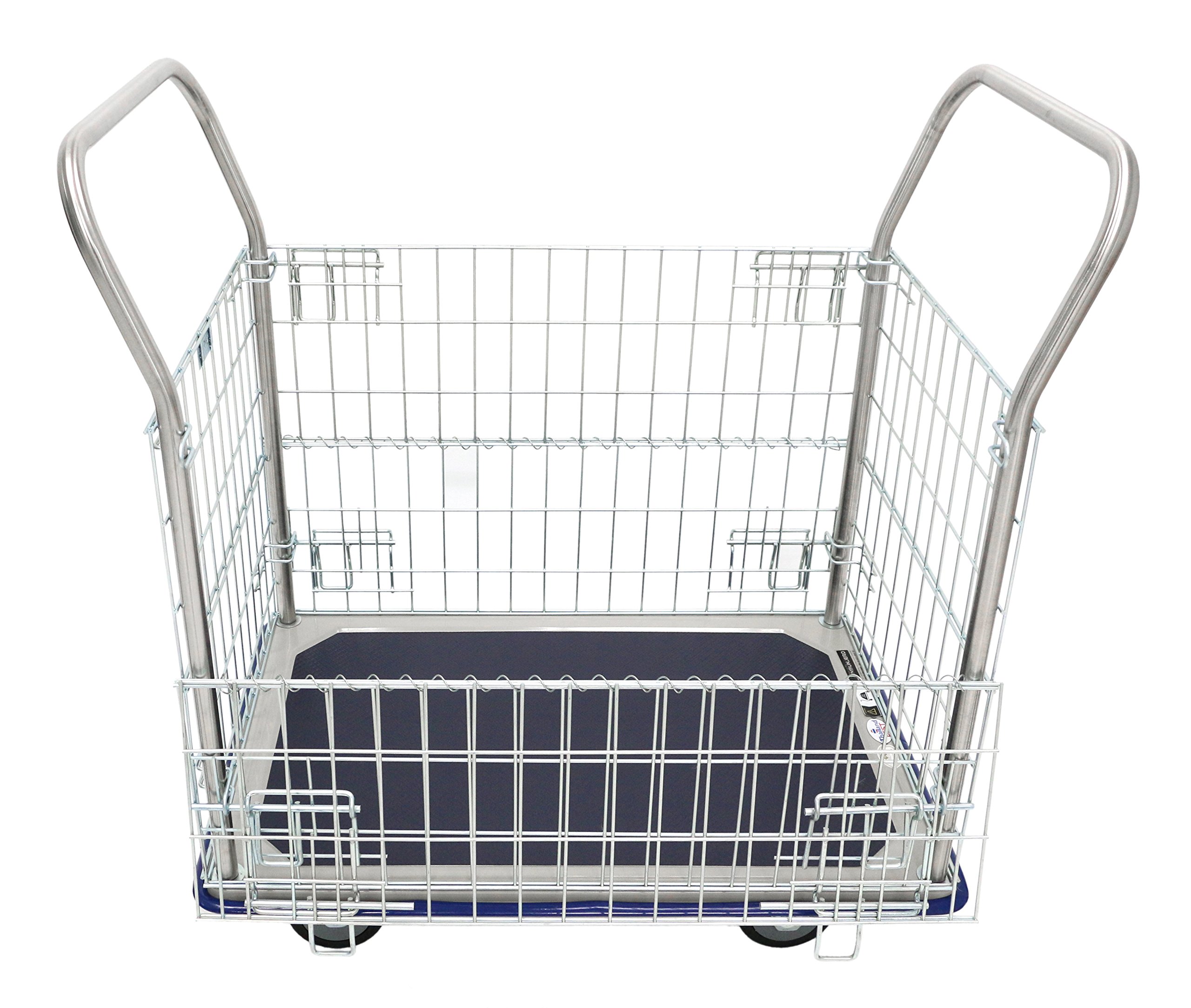 GW-213 Chariot de stockage grillagé à plateforme, en acier inoxydable plaqué zinc, avec charge maximale de 370 kg, 96 x 61 x 100 cm (largeur x profondeur x hauteur), Bleu