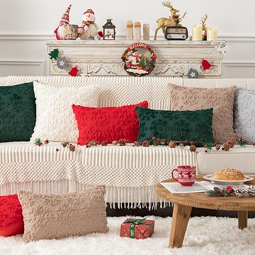 Miniatura 6 de UGASA - Juego de 2 fundas de almohada navideñas de 18 x 18 pulgadas, suaves, de piel sintética, copos de nieve, decorativas, lujosas, jacquard, para