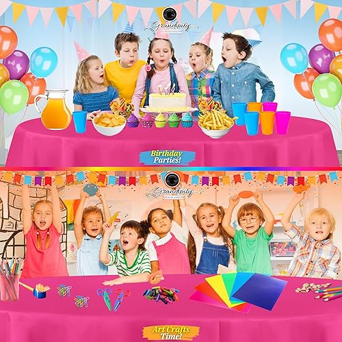 Miniatura 4 de Grandipity - Paquete de 6 manteles de plástico desechables de calidad prémium para fiestas, manteles de 84 pulgadas para mesa redonda, color rosa