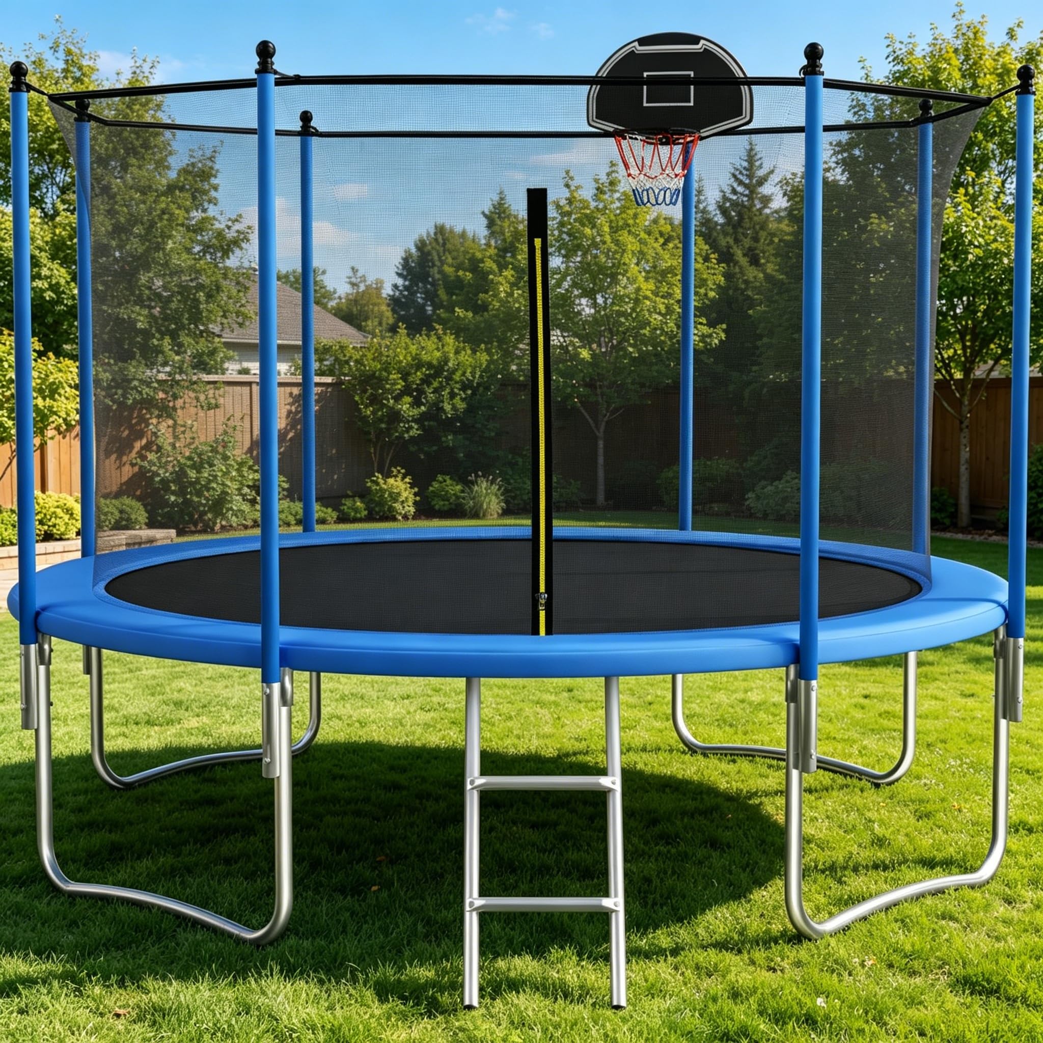 Trampoline 12FT Outdoor Trampoline for Kids and Adults,800LBS Weight Capacity, with Basketball Hoop, Safety Enclosure, ASTM Approved
