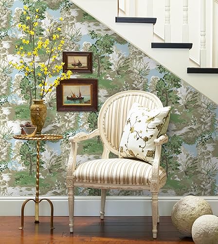 Miniatura 3 de Guvana Papel tapiz de bosque de 16.14 x 118 pulgadas, color azul y verde, bohemio, moderno, papel de contacto extraíble, autoadhesivo, para sala de