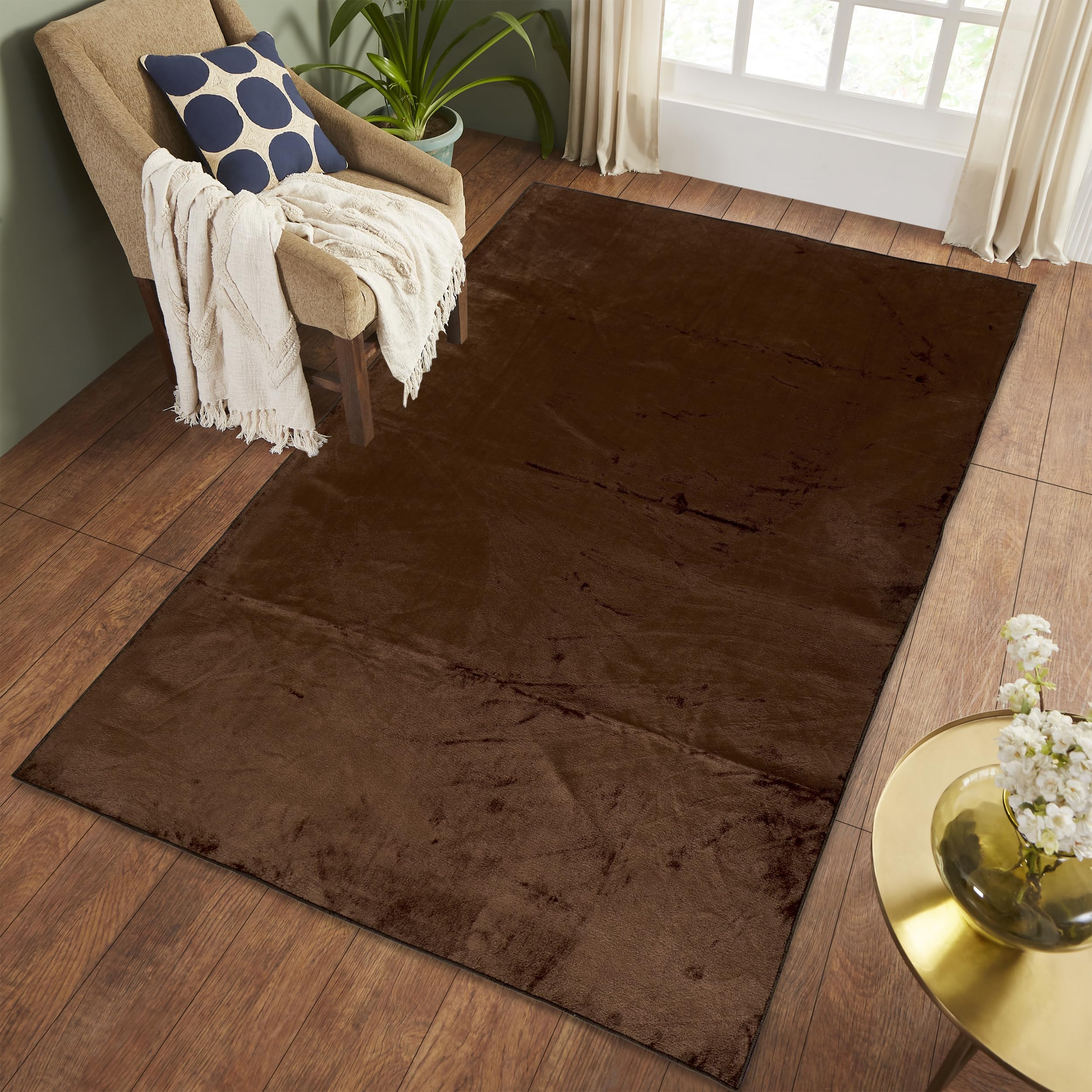 RD TREND® Carpets for Living Room 3X5 Feet Anti Skid Carpet for Room/Hall/Bedroom/Office/Floor Carpet&Rugs Machine-Washable (Brown)-image-34