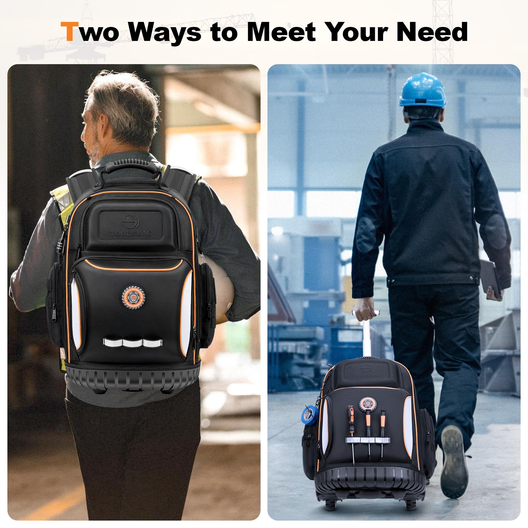 Rolling Tool Backpack With 75 Pockets - Heavy-Duty Wheeled Tool Bag For Electricians & Construction