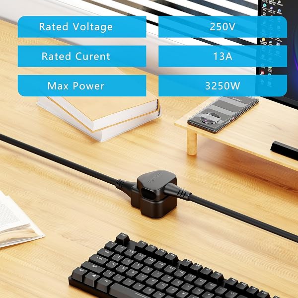 1 Meter Short Extension Lead Single Plug Socket Power Cable 13 Amp Extension Cord Electrical Socket Black - 5