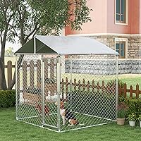 Vista 2 de PawHut Perrera para perros al aire libre, valla resistente para correr al aire libre con cubierta impermeable, eslabón de cadena galvanizado