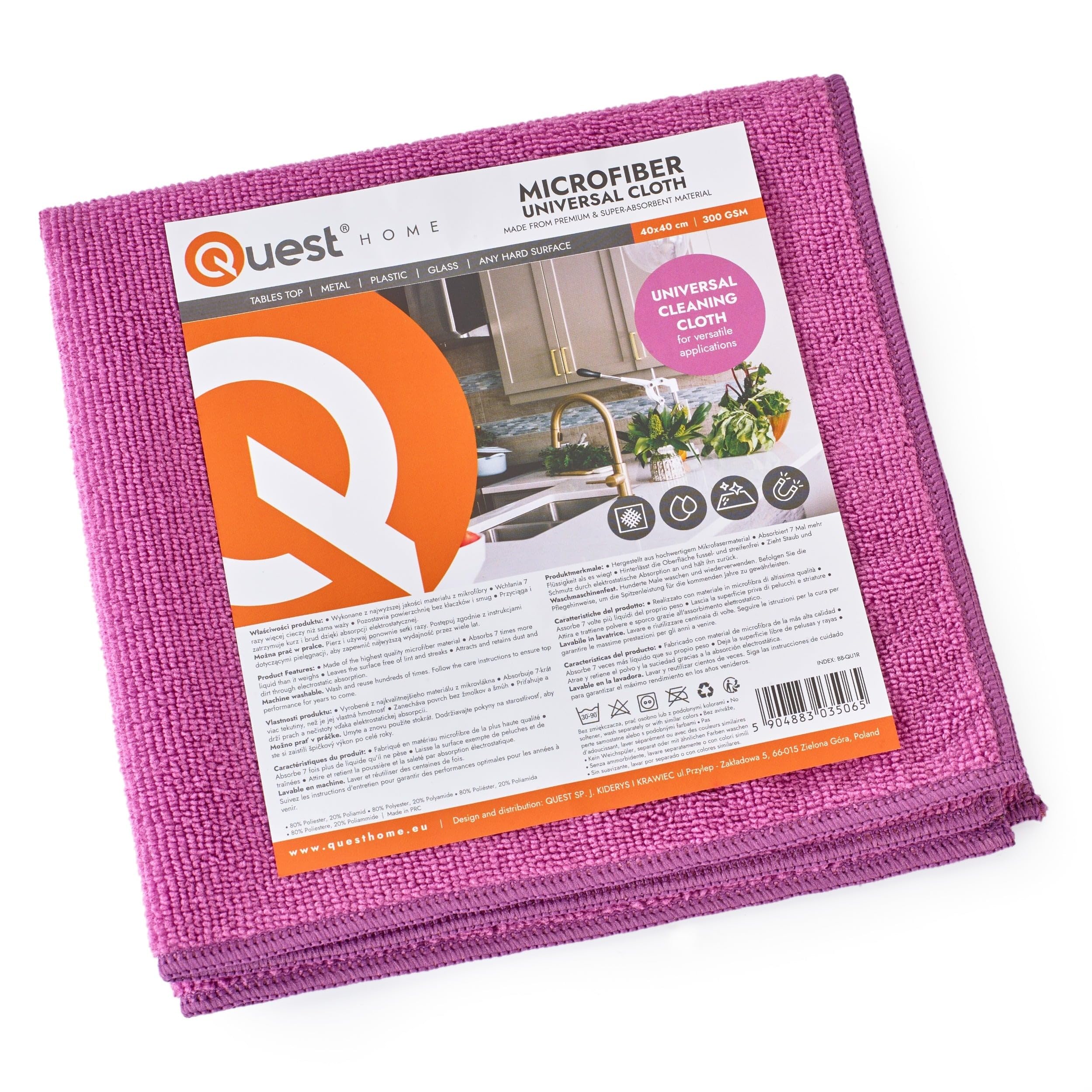 Quest Mikrofaser Reinigungstuch 40x40 cm - All Pink, Set mit 50 | Saugstarkes Putztuch für Fenster, Küche, Bad & Auto, reinigt fusselfrei nur mit Wasser, waschbar & wiederverwendbar