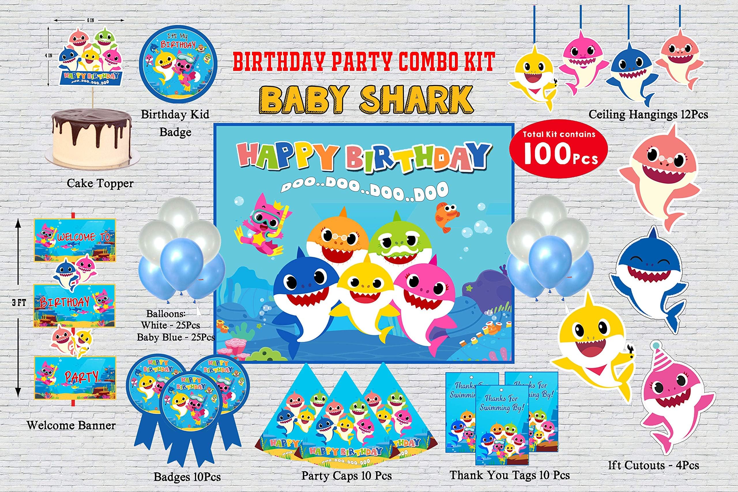 Shark First Birthday Banner - High Chair Banner With Photo Booth Props For Boy's 1st Party