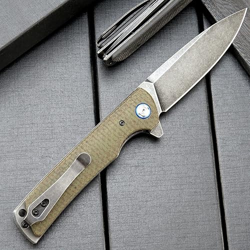 Miniatura 4 de Eafengrow EF973 Cuchillo plegable, hoja de acero D2, mango de micarta, carpeta de bolsillo para trabajo, camping, senderismo, EDC herramienta