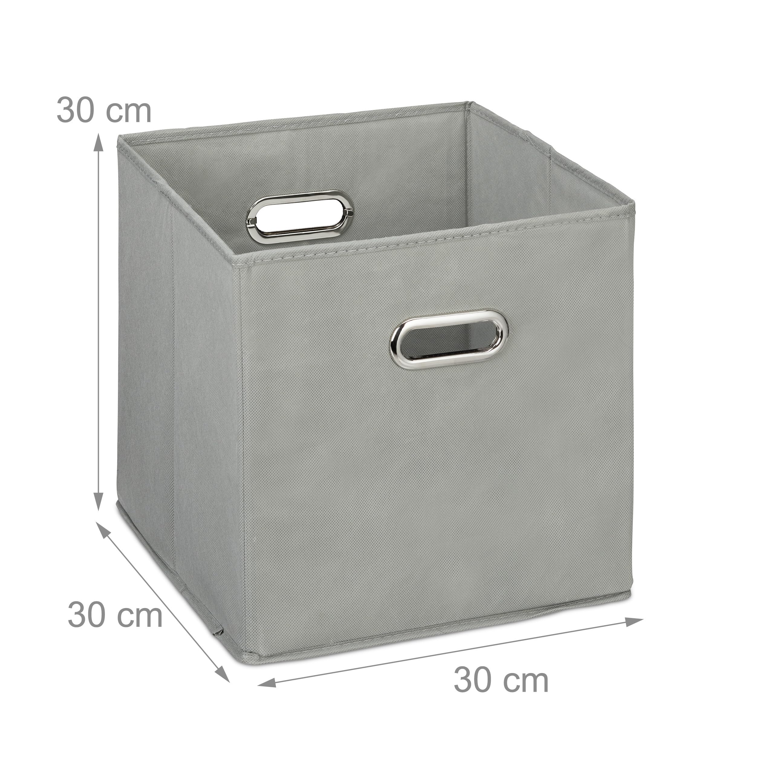 Relaxdays Set of 4 Storage Box, Foldable Shelf Baskets, 30 x 30 x 30 cm, Handle Holes, Foldable Organiser Bins, Grey - Image 4