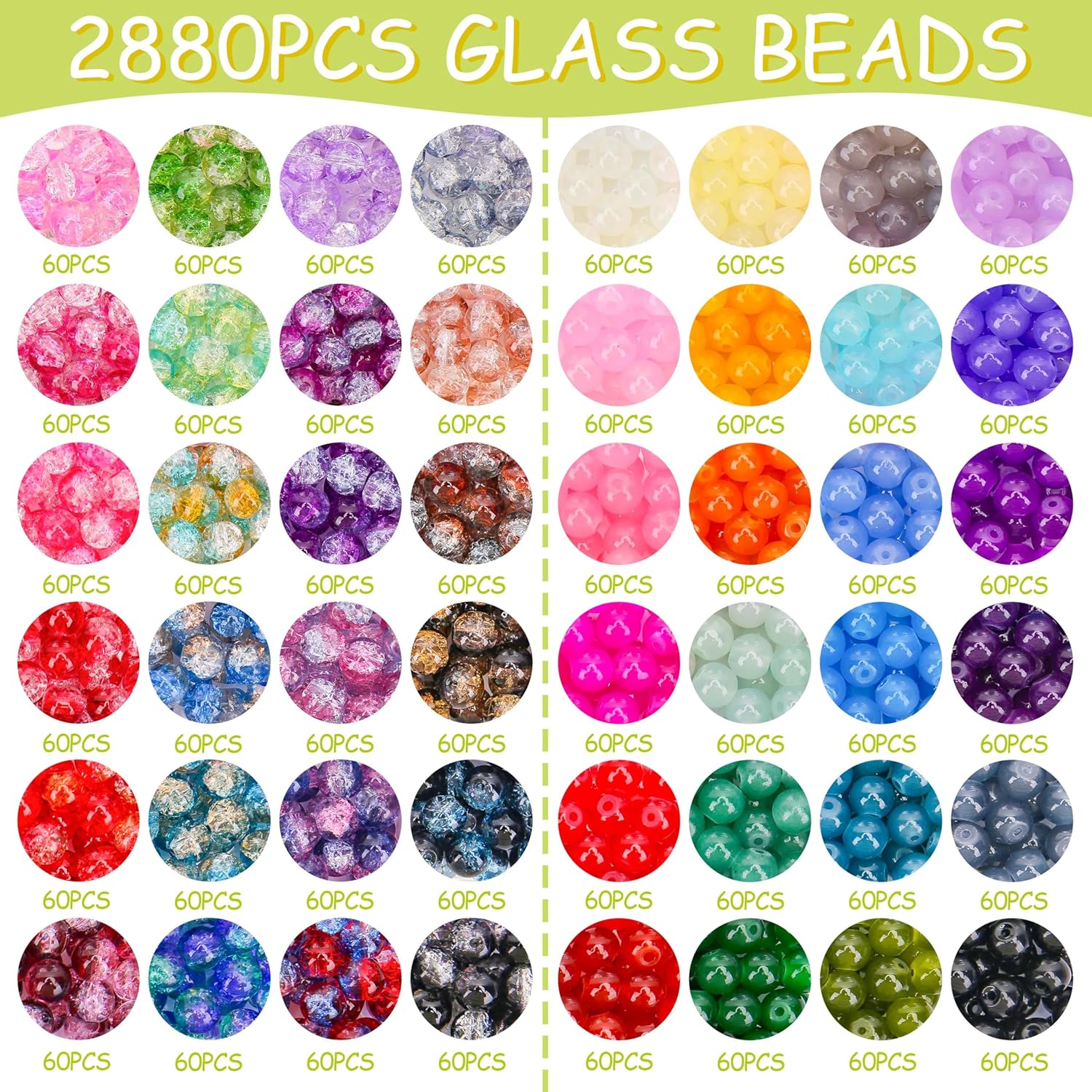 BONNY BOXX 1200 PCs 8mm Round Glass Beads for Jewelry Making, Bulk Crystal Beads in 48 Assorted Colors, Crackle Glass Beads for Bracelets, Necklaces, Earrings, Jewelry Design & DIY Art Projects - Image 3