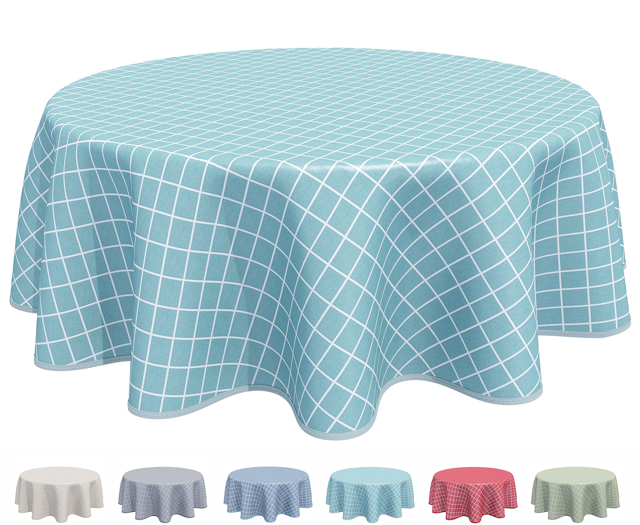 Home Direct Duck Egg Round Oilcloth Pvc Wipe Clean Tablecloth 160Cm 62" Check