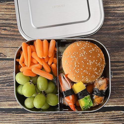 Miniatura 2 de UPTRUST Contenedor de comida de acero inoxidable a prueba de fugas, cajas Bento grandes de metal para niños o adultos, clips con cerradura (47 onzas)