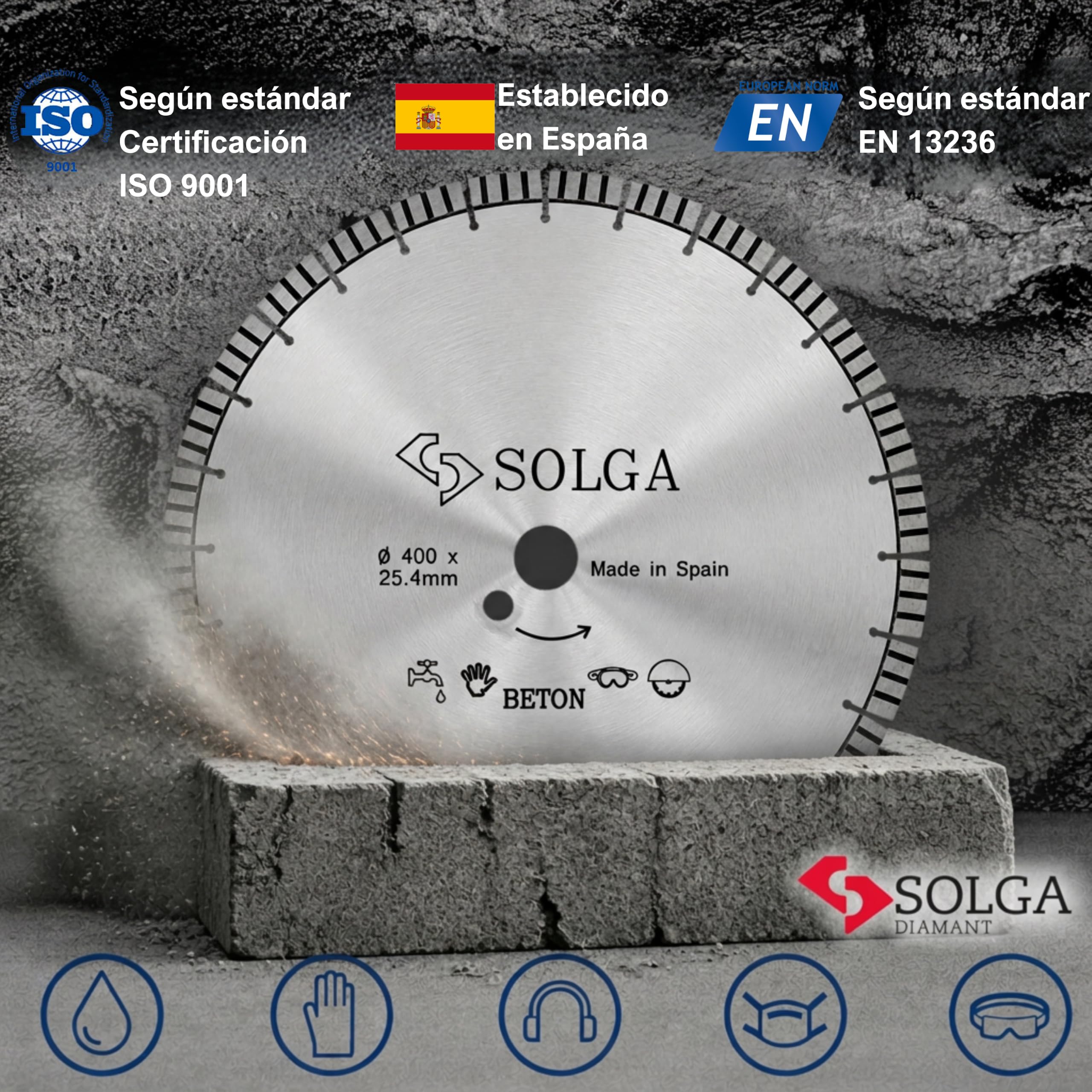 SOLGA Disco de corte Diamant Turbo de 400 mm, hormigón, piedra, hormigón armado, ladrillo, granito, asfalto, amoladora angular (gasolina/eléctrica), larga vida útil, orificio de 25,4 mm