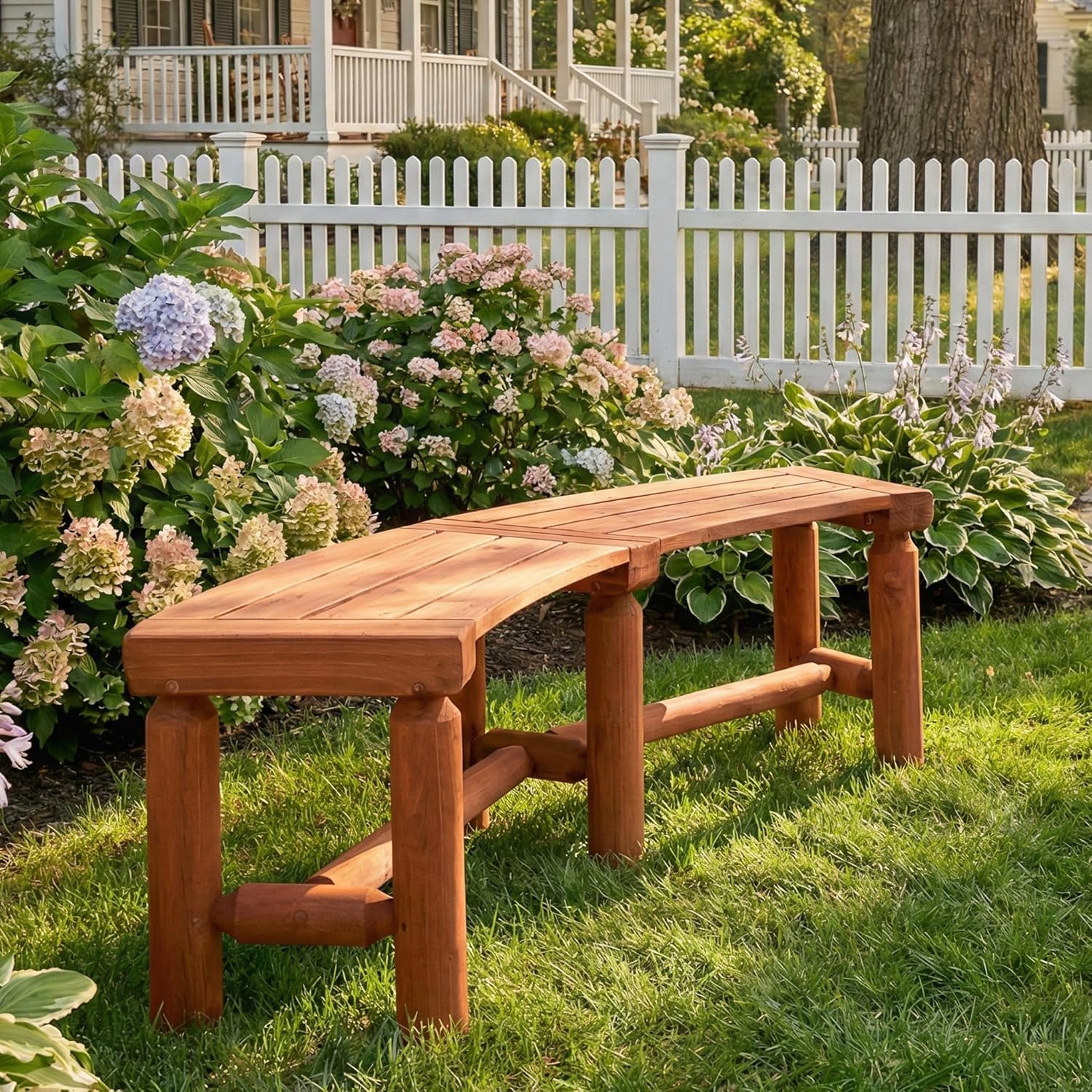 FORTUNO Rustic Curved Fire Pit Bench Review: Best Wooden Outdoor Bench for Patio Gardens