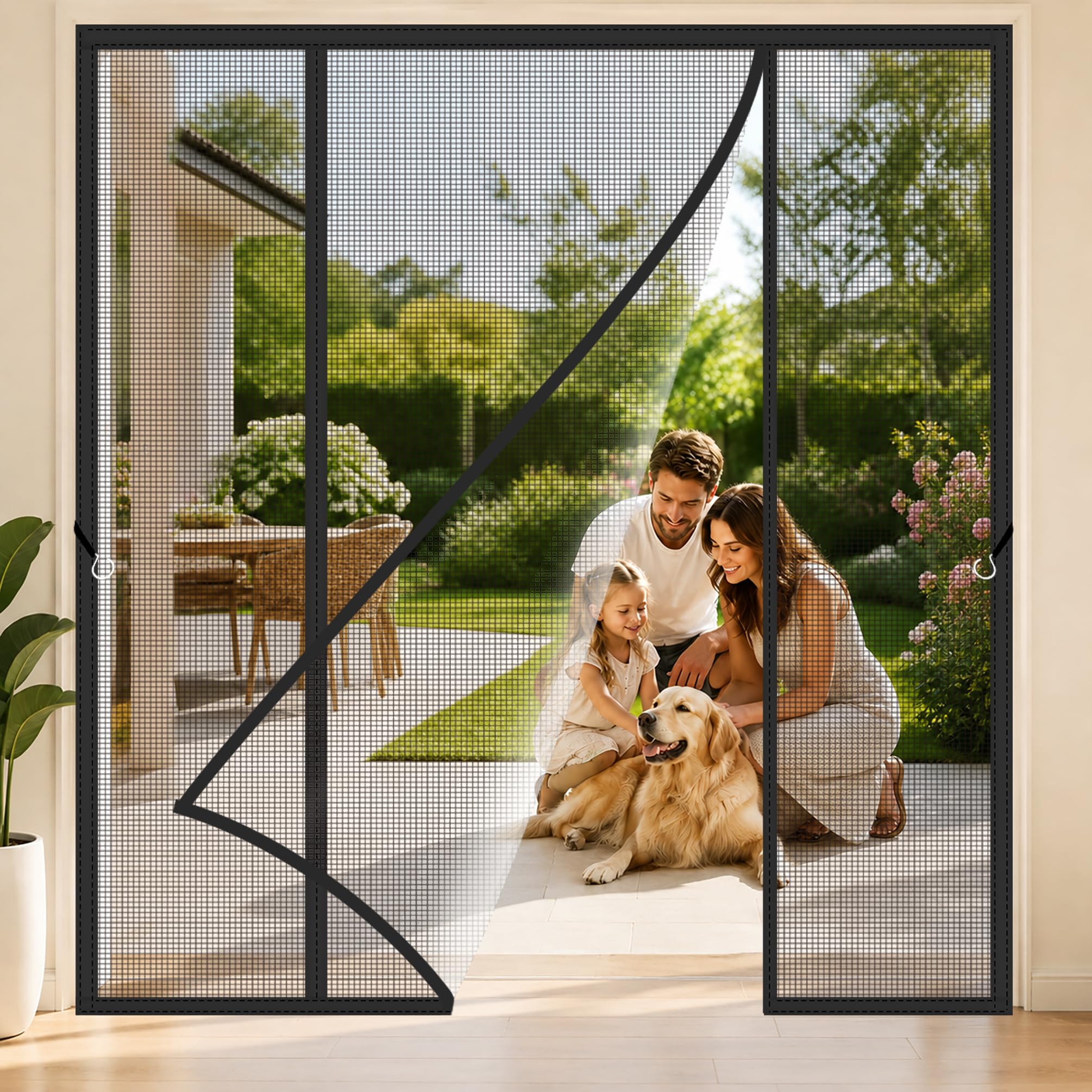 Large Mesh Screen Door for Patio Black 185x250cm Damage-Free Setup with Adhesive Strips for Oversized Sliding Glass Doors and Balcony entrances