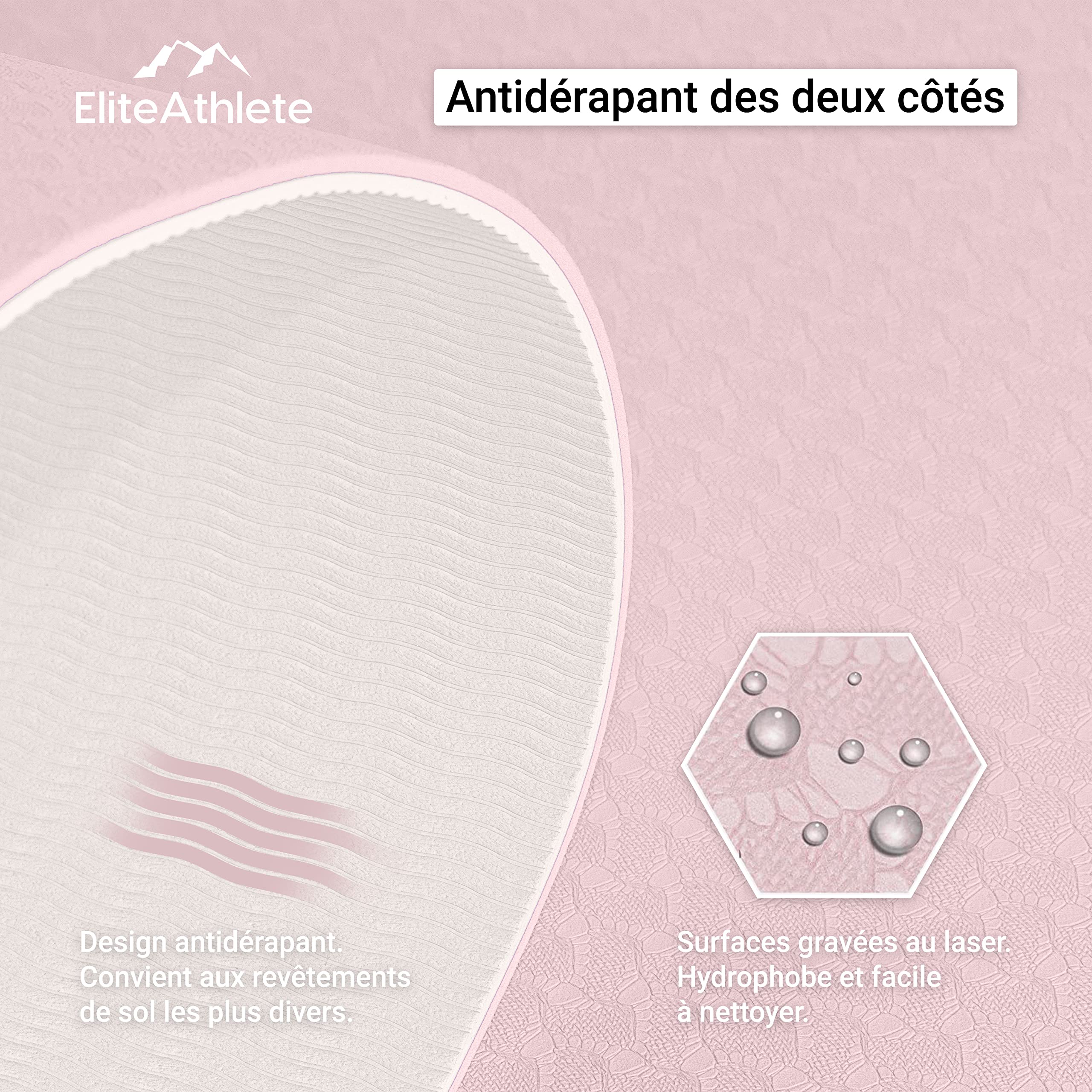 EliteAthlete Tapis yoga - Tapis de sport - Tapis fitness - Tapis de gymnastique antidérapant - Fitness Pilates - Tapis de gym - 183 x 61 x 0,6 cm - Tapis d'exercice avec sangle de transport + sac