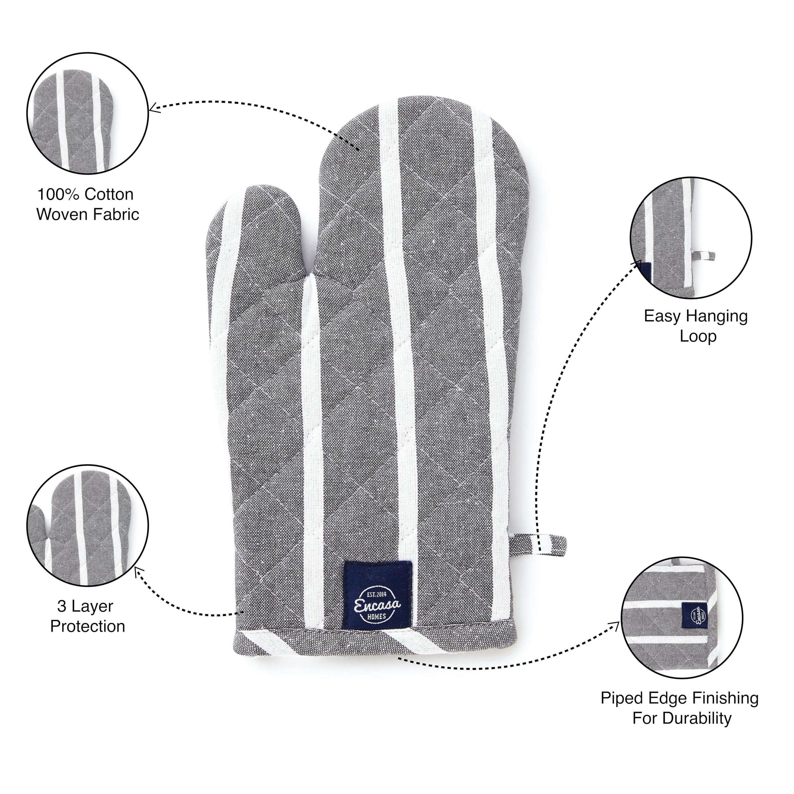 Encasa XO Oven Gloves, Quilted Cooking Mitts, Microwave Safe Grey 3