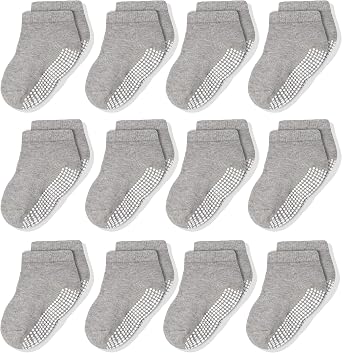 CozyWay Baby & Toddler Socks With Grippers Non Slip Low Cut Grip Socks for Girls and Boys Soft Comfy Cotton 12 Pack
