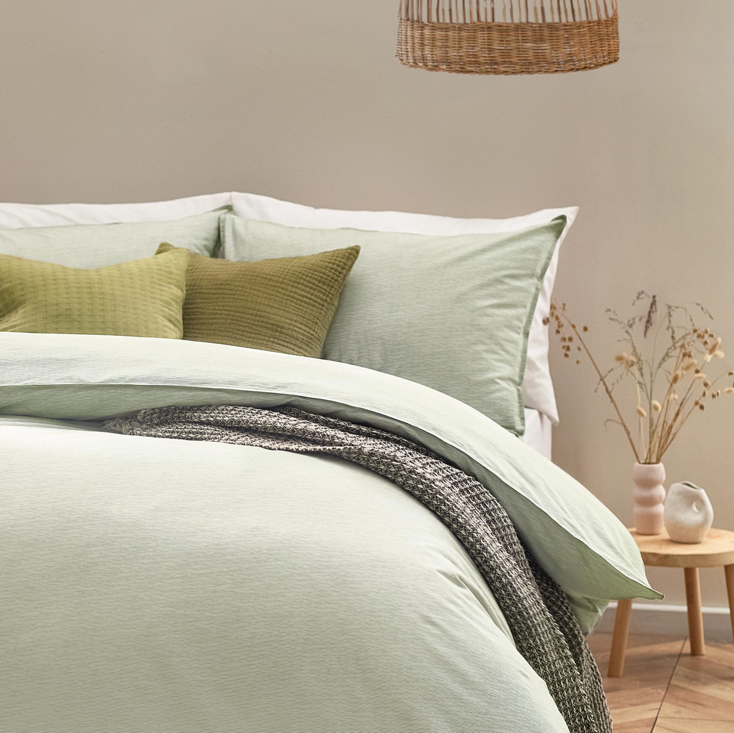 Yard Heaton Stripe 100% Cotton Duvet Cover Set - Super King - Khaki - Image 4