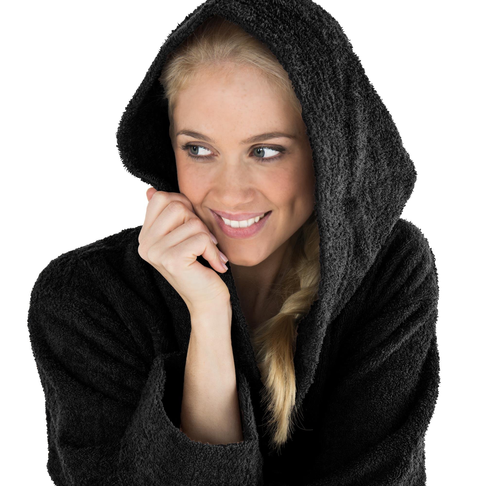 CelinaTex S-XXXL Bademantel Kapuze oder Schalkragen Uni lang aufgesetzte Taschen Damen Herren Unisex warm Frottee Baumwolle OEKO-TEX