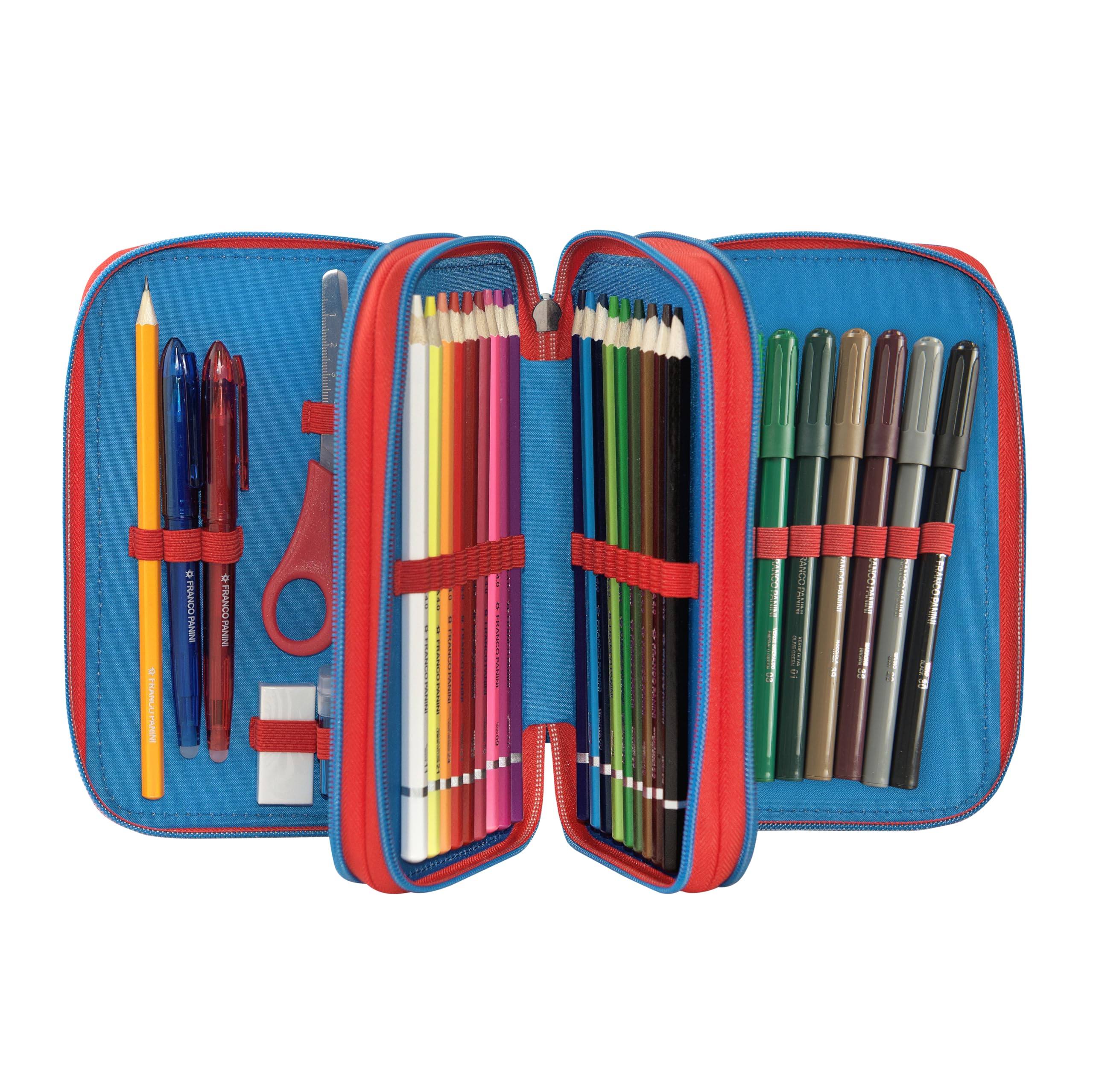 Franco Cosimo Panini Super Mario - Trousse d'école Officielle Super Mario, Trousse 3 Compartiments Enfant et Fille avec kit de Papeterie, Stylo effaçable Bleu et Pratique Fermeture à glissière, 20 x