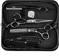 Vista 6 de Fcysy - Tijeras de corte de cabello, kit de tijeras de peluquería profesional Fcysy para corte de pelo, tijeras de mezcla de corte de pelo negro