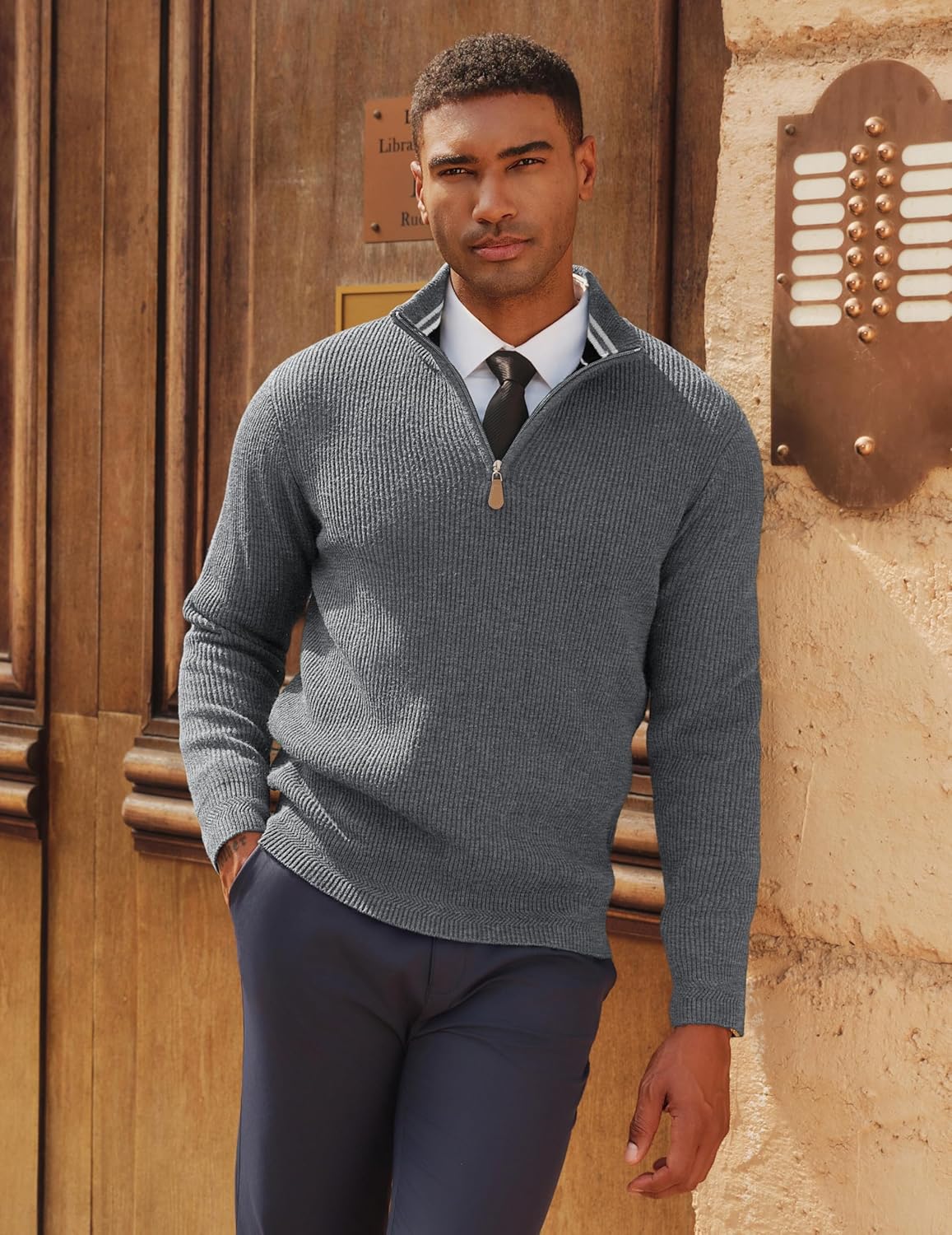 PJ PAUL JONES Men Quarter Zip Pullover Sweaters Lightweight Knit Dress Sweater for Glof Work Casual - Image 3