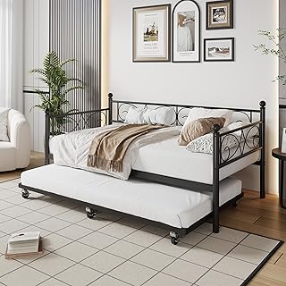 IDEALHOUSE Twin Daybed with Trundle, Metal Trundle Bed, Sofa Bed Frame, ...