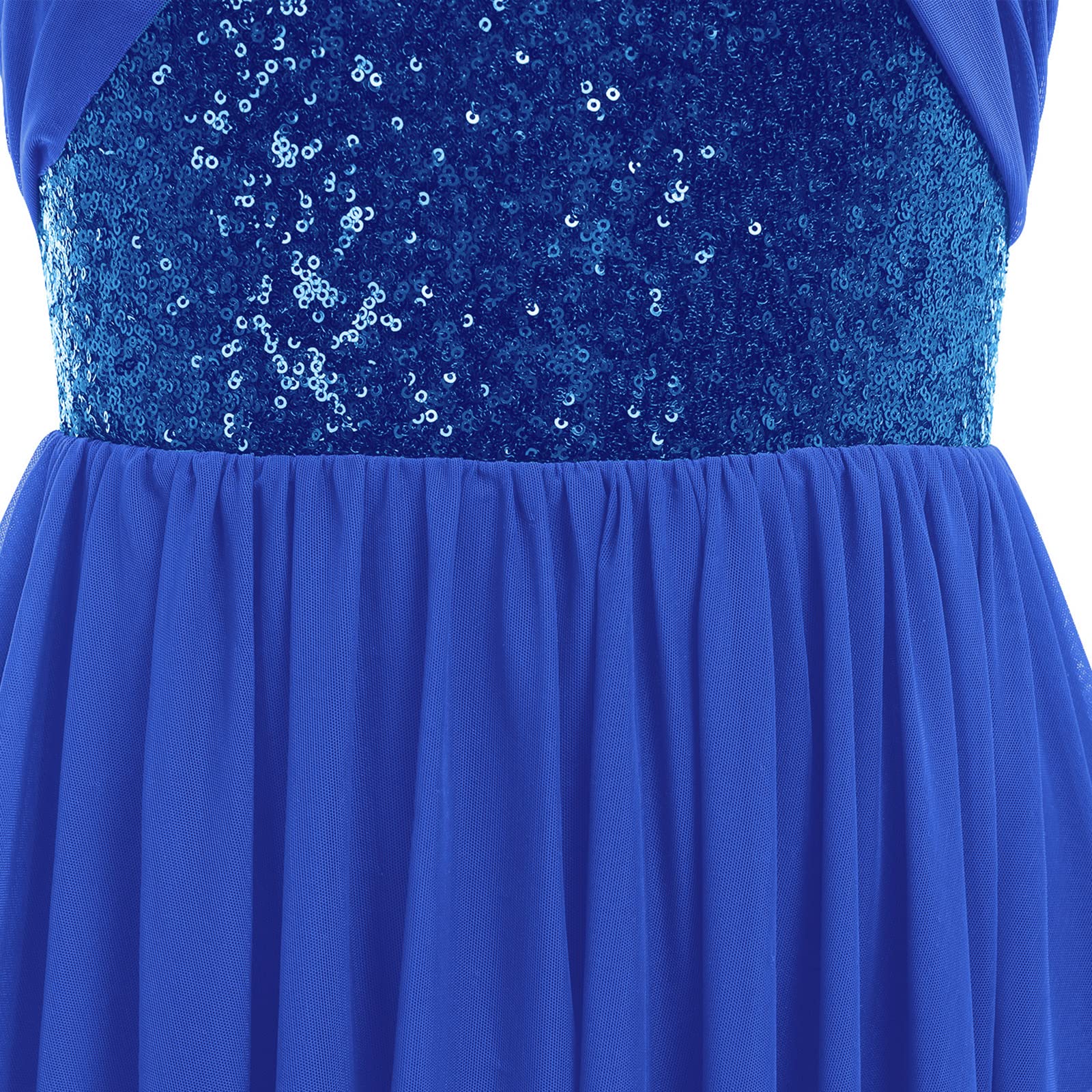 Odizli Damen Ärmellos U-Rücken Glitzer Pailletten Blume Ballett Body Asymmetrischer Tüllkleid Ballettkleid Tanzkleid