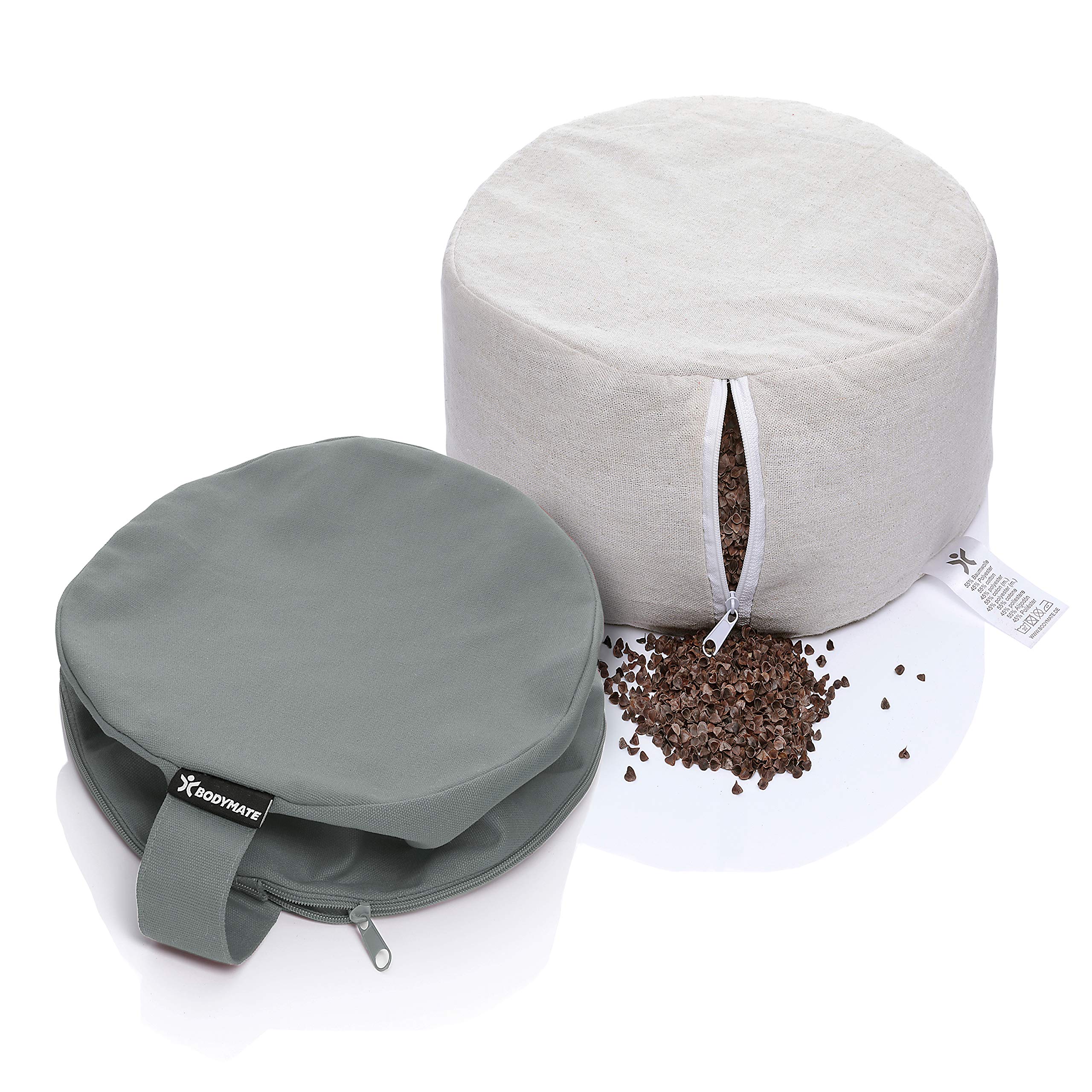 BODYMATE Cuscino da Yoga rotondo Extra Alto 20cm Diametro 31cm con Imbottitura di Grano Saraceno e Spelta – Rivestimento Lavabile in Lavatrice 100% Cotone extra Spesso – Cuscino da Meditazione – Zafu