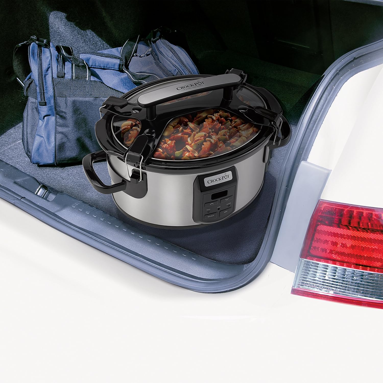 Crock-Pot SCCPVS600ECP 6-Quart Slow Cooker secured in a car trunk