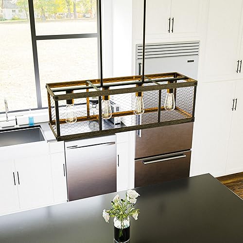 Miniatura 3 de Kenroy Home 94044ORB Acogedora luz de isla de 4 luces con acabado de madera y bronce aceitado, estilo rústico, 11 pulgadas de alto, 33.313 pulgadas