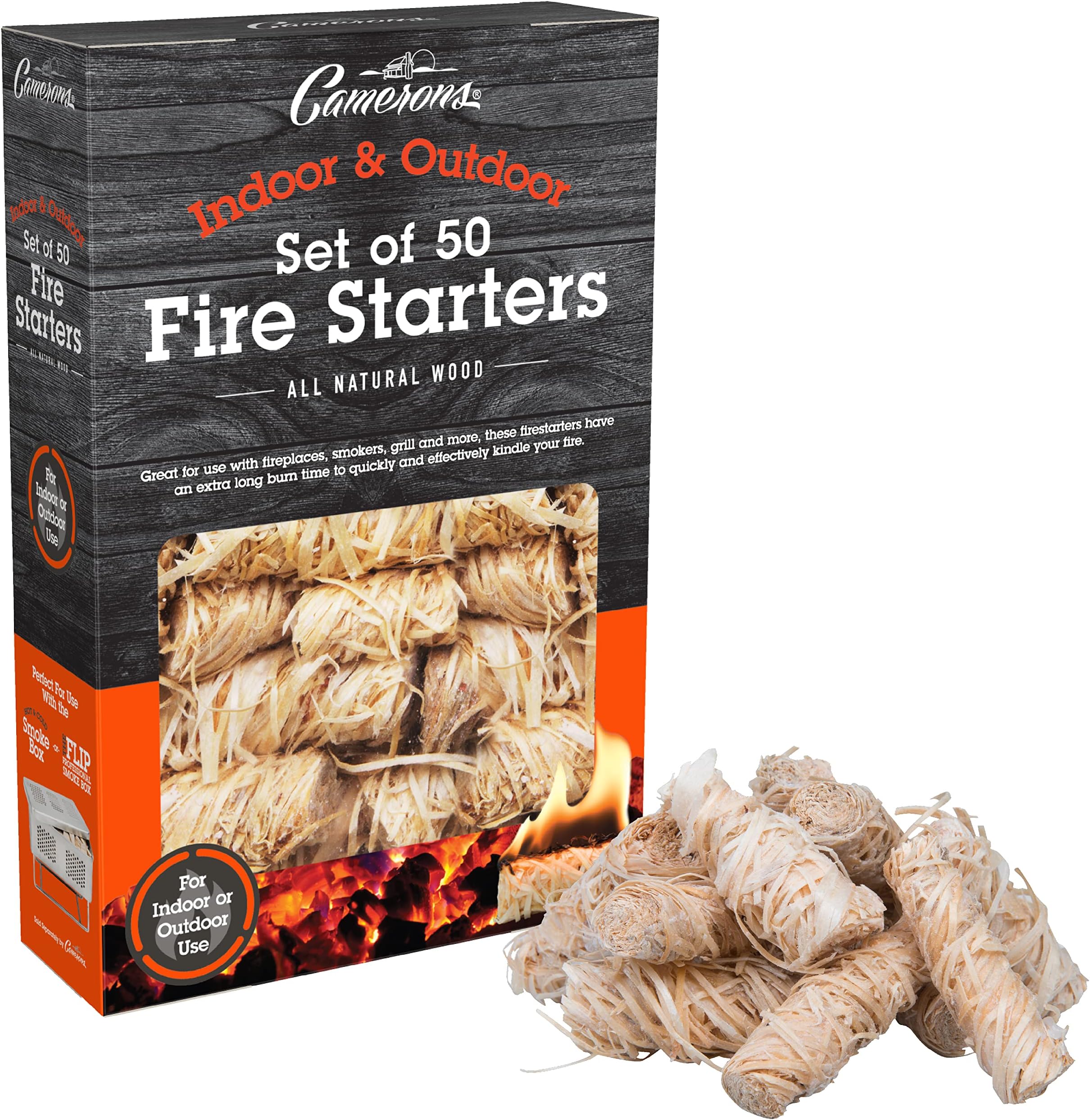 All Natural Fire Starters (50 Pack) - Unique Design Lights Quick & Easily with No Flare Up- Indoor Outdoor Use for Barbecue Charcoal Grill, Campfire, Pellet Stove, Firewood - BBQ Grilling Gift for Men