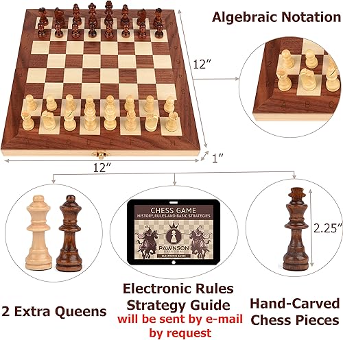 Miniatura 2 de Juego de ajedrez magnético de madera para niños y adultos, juego de ajedrez Staunton de 12 pulgadas, juegos de mesa de ajedrez plegables portátiles