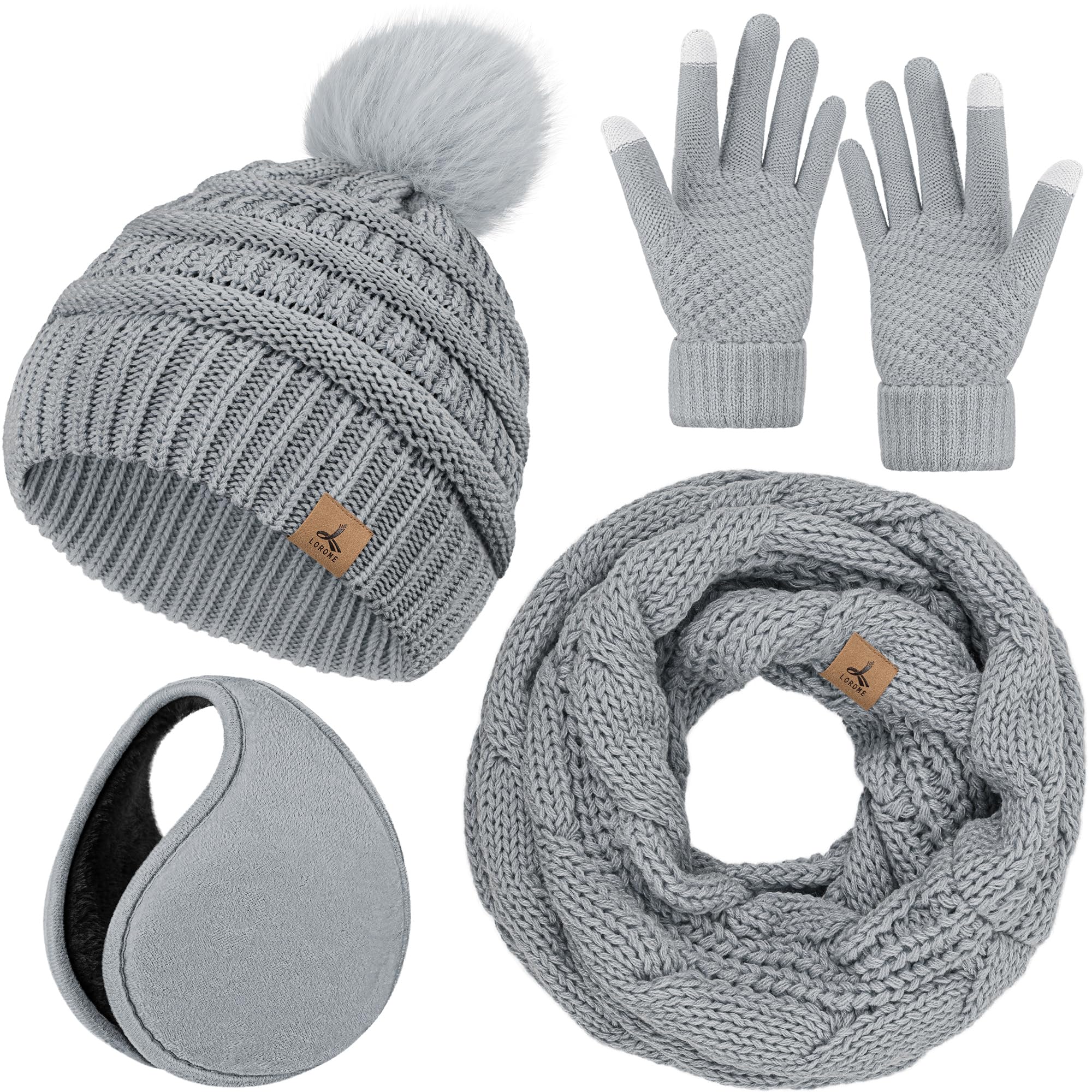 Winter Hat Scarf Gloves and Ear Warmer, Warm Knit Beanie Hat Touch Screen Gloves Set Winter Gifts Neck Scarves for Women