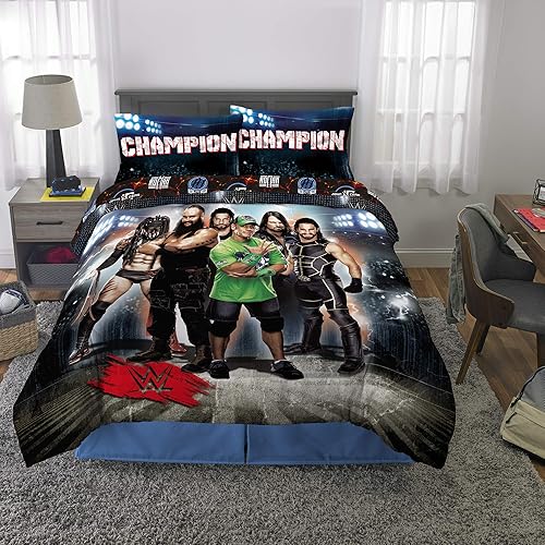 Miniatura 5 de Franco - Juego de sábanas y edredón infantiles de microfibra supersuave, 5 piezas, tamaño matrimonial, con diseño de WWE