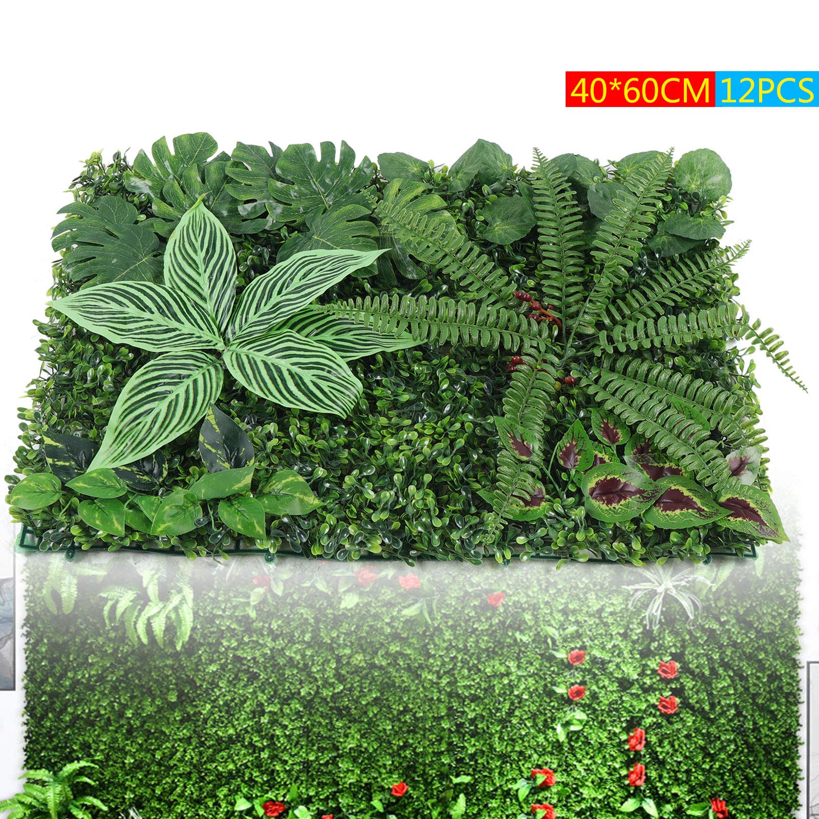 12 Stück Künstliche Pflanzen, 40cm x 60cm Pflanzen Wand, Kunstpflanze Outdoor, Sichtschutz Wanddeko Teppich Rasen, Plastikpflanzen für Zäunen Mauern Terrassen Gärten