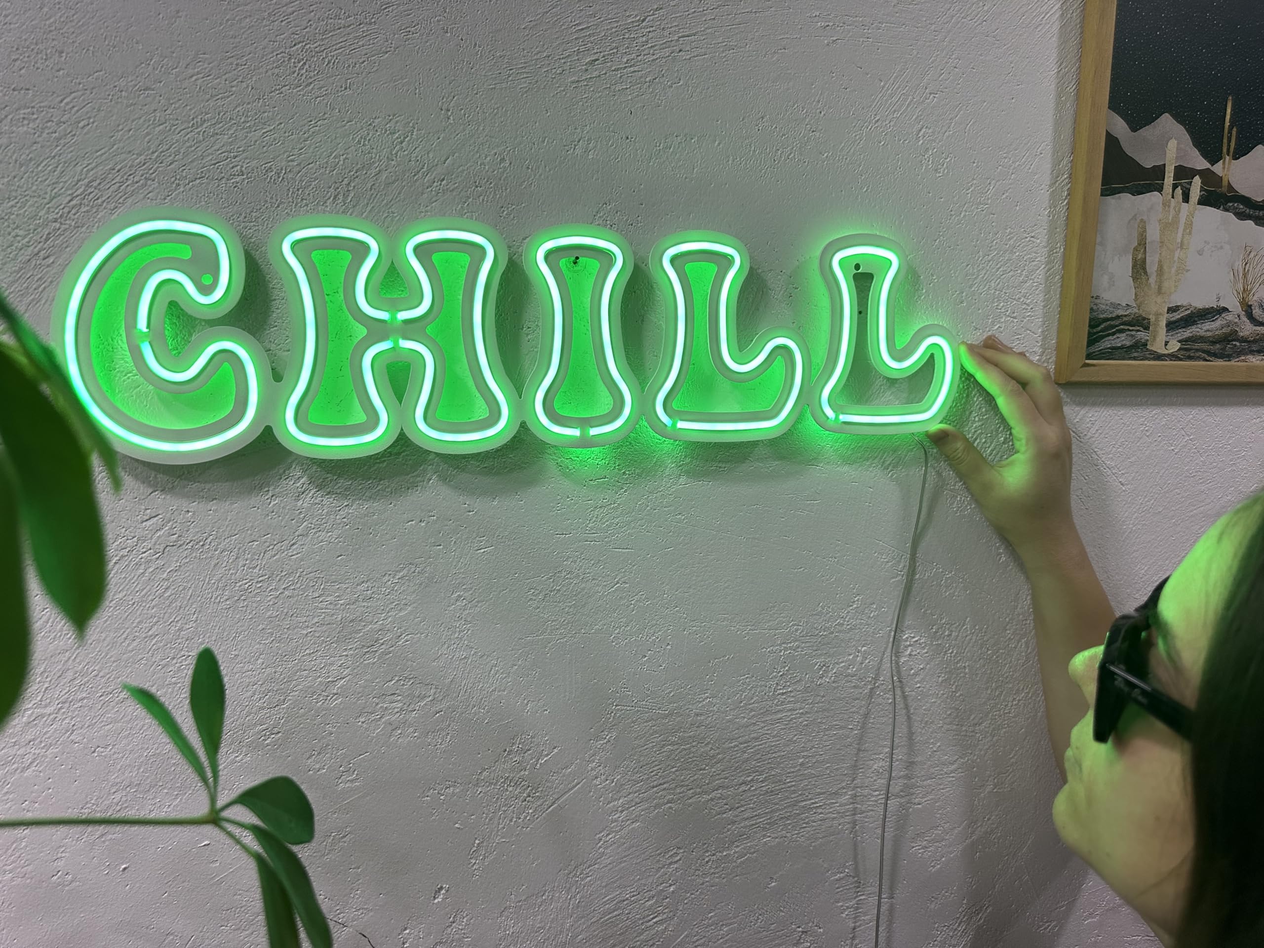 Chill - Letrero de pared de metal de neón, decoración de pared de neón, letrero de pared relajante para oficina en casa (sin control remoto)