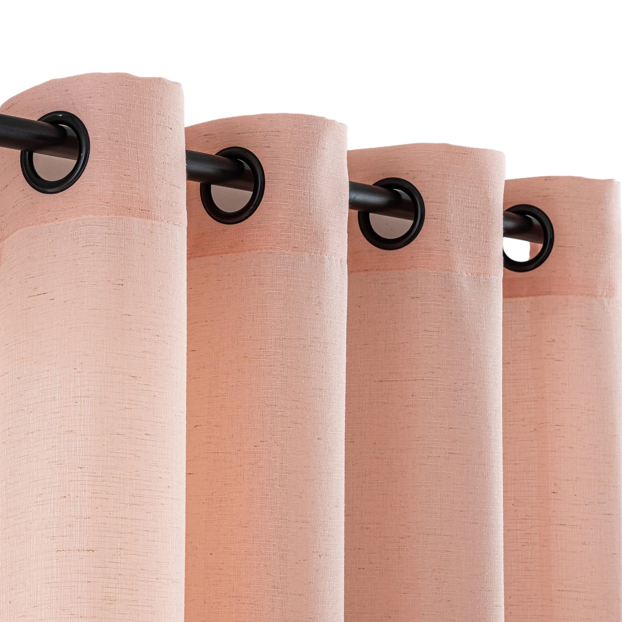 VOILYBIRD Light Pink Linen Curtains Black Grommets Sheers Curtains 96 Inches Long for Bedroom Farmhouse Drapes Basketweave Texture, 52”W x 96”L, 2 Panels