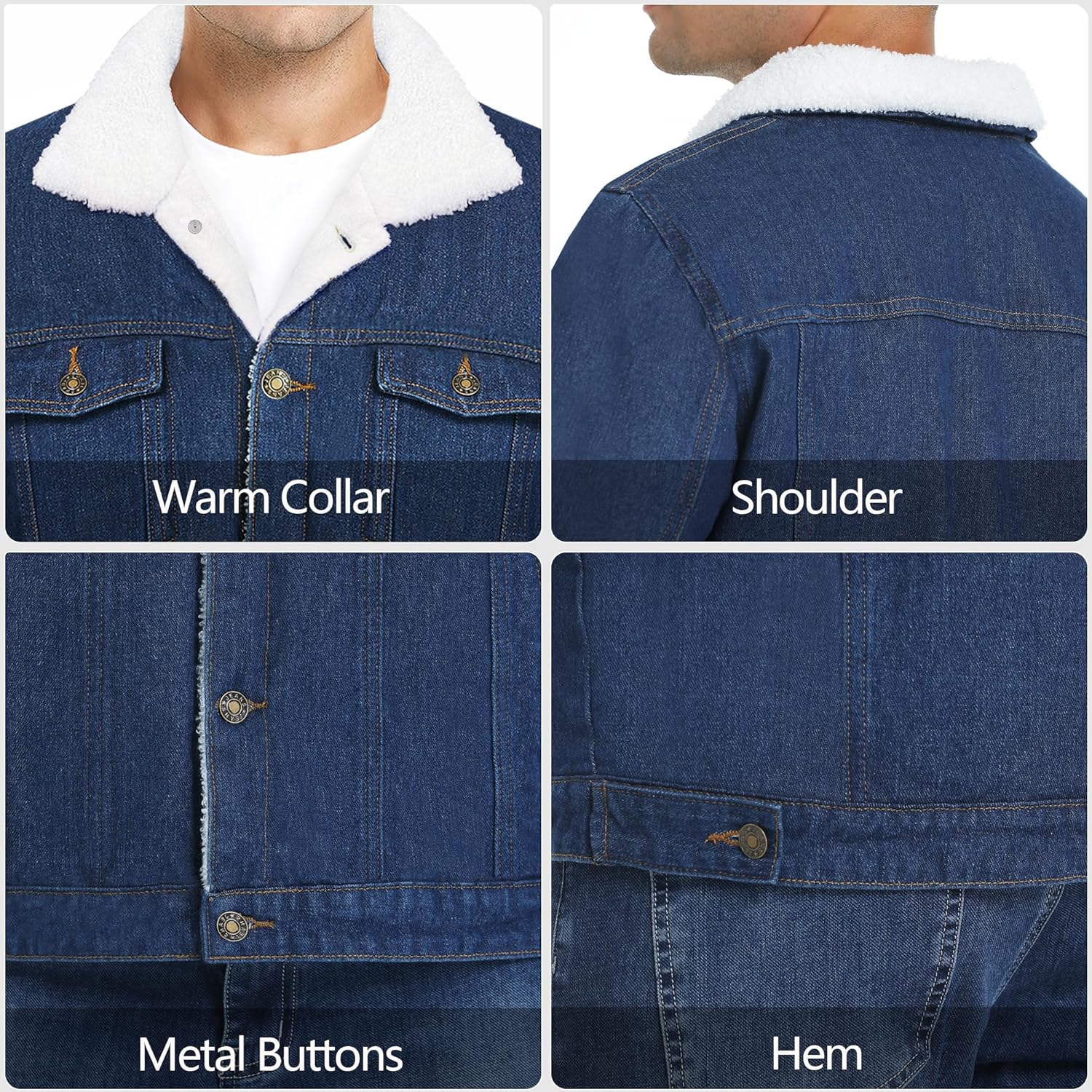 JYG Men's Winter Sherpa Lined Denim Jacket Warm Thicken Trucker Jacket with Multiple Pockets Dark Blue Small