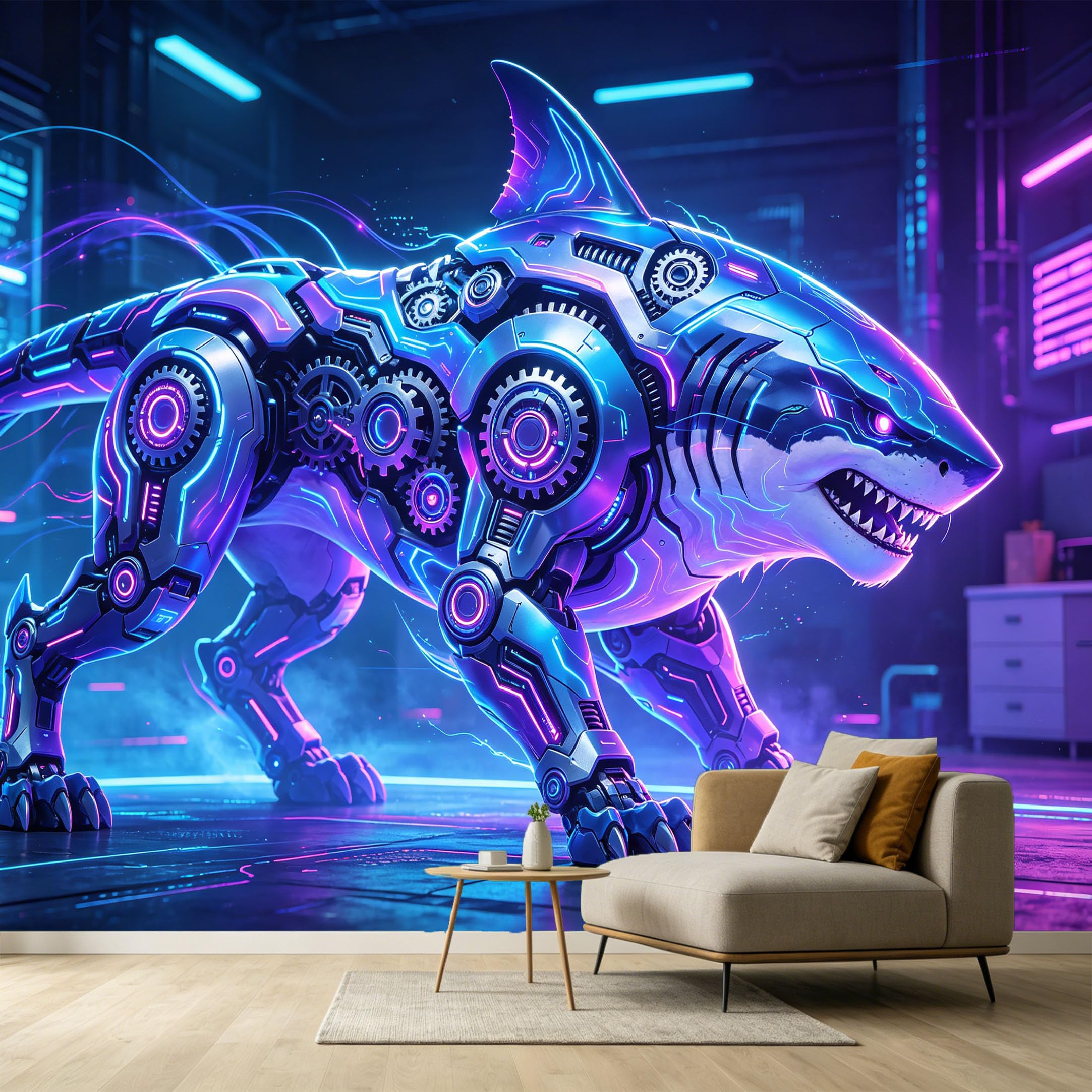 Custom Size Wall Murals Cyberpunk Mechanical Shark Industrial Modern 3D Trompe L'Oeil SelfAdhesive Wall Fabric Removable Large Wallpaper Photo for Living Room