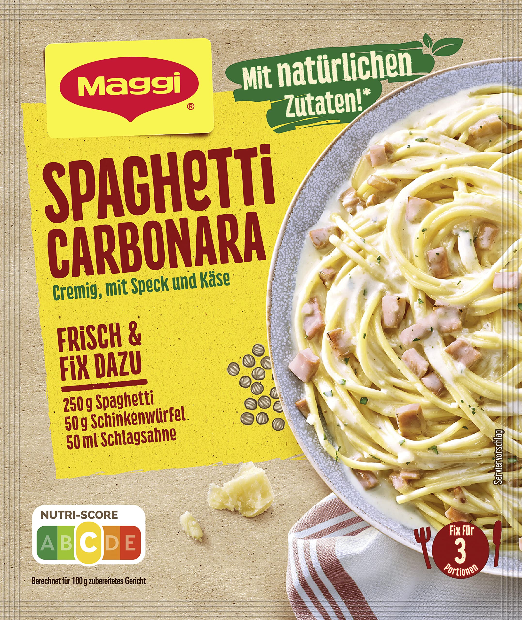 MAGGI Fix für Spaghetti Carbonara, Würzmischung, mit natürlichen Zutaten*, für 3 Portionen, 1er Pack (1 x 35g Packung)
