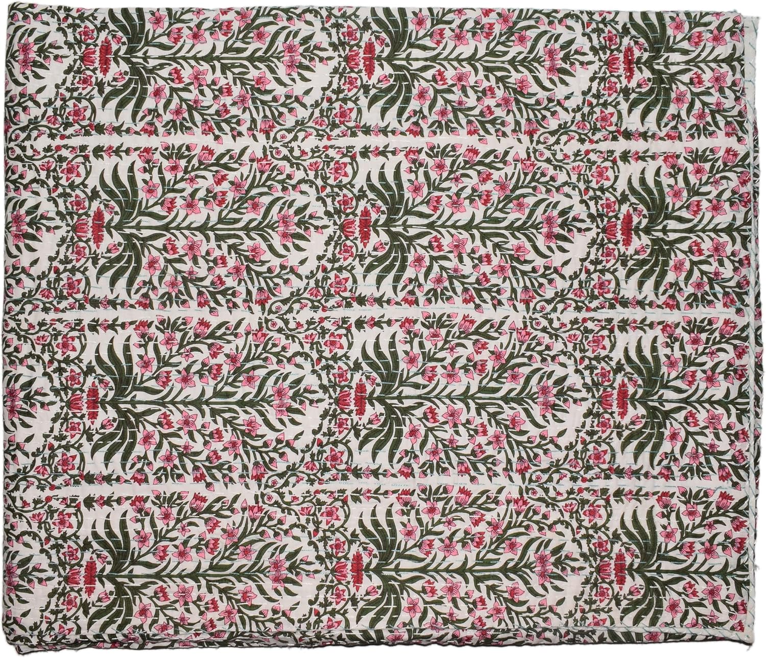 King Size Kantha Quilt Beautiful White Color Bedding Bedspread New Indian Cotton Gudari Handmade Coverlet 90x108''