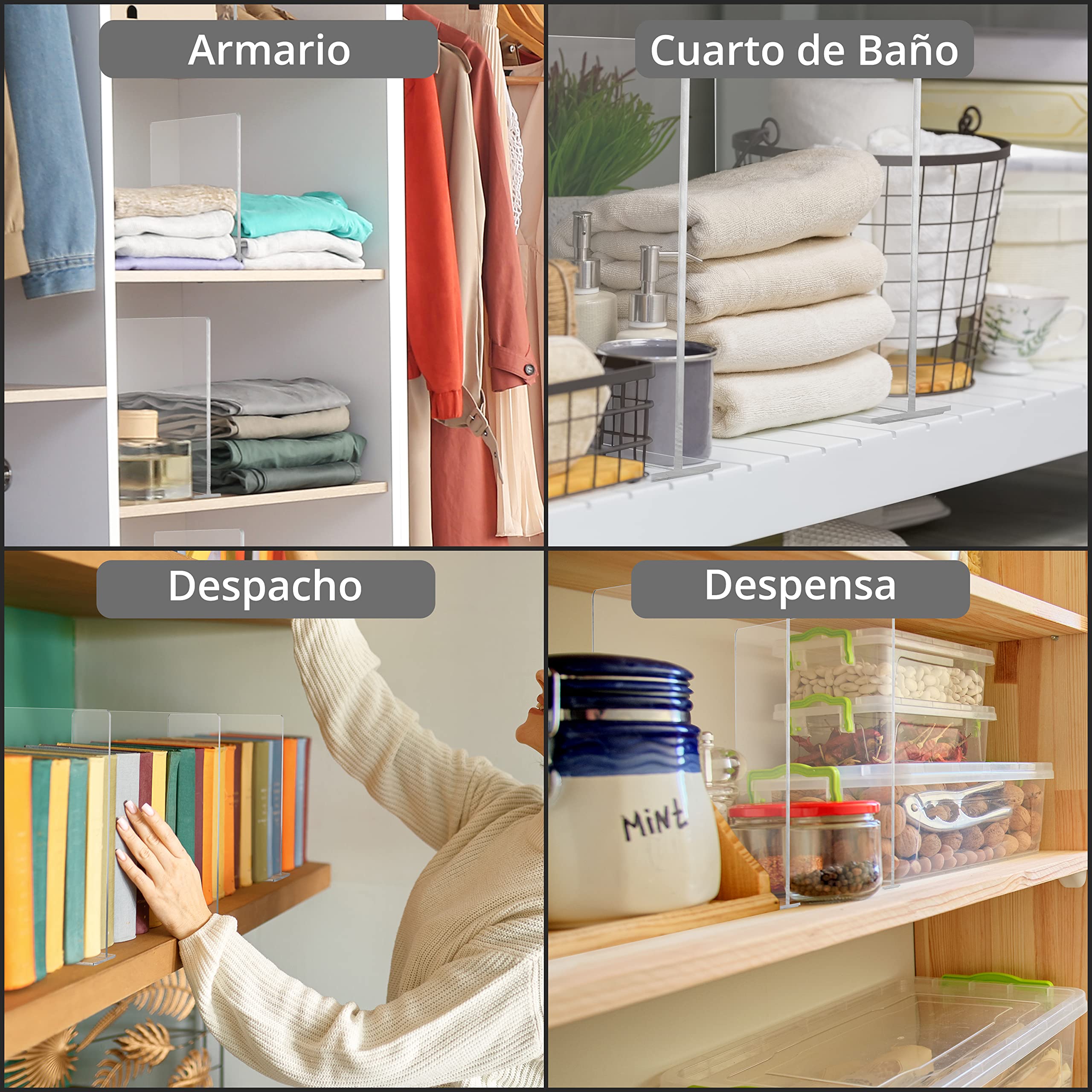 Separadores de Cajones Acrílicos Transparentes Pack 6 - Organizador Armario Vertical