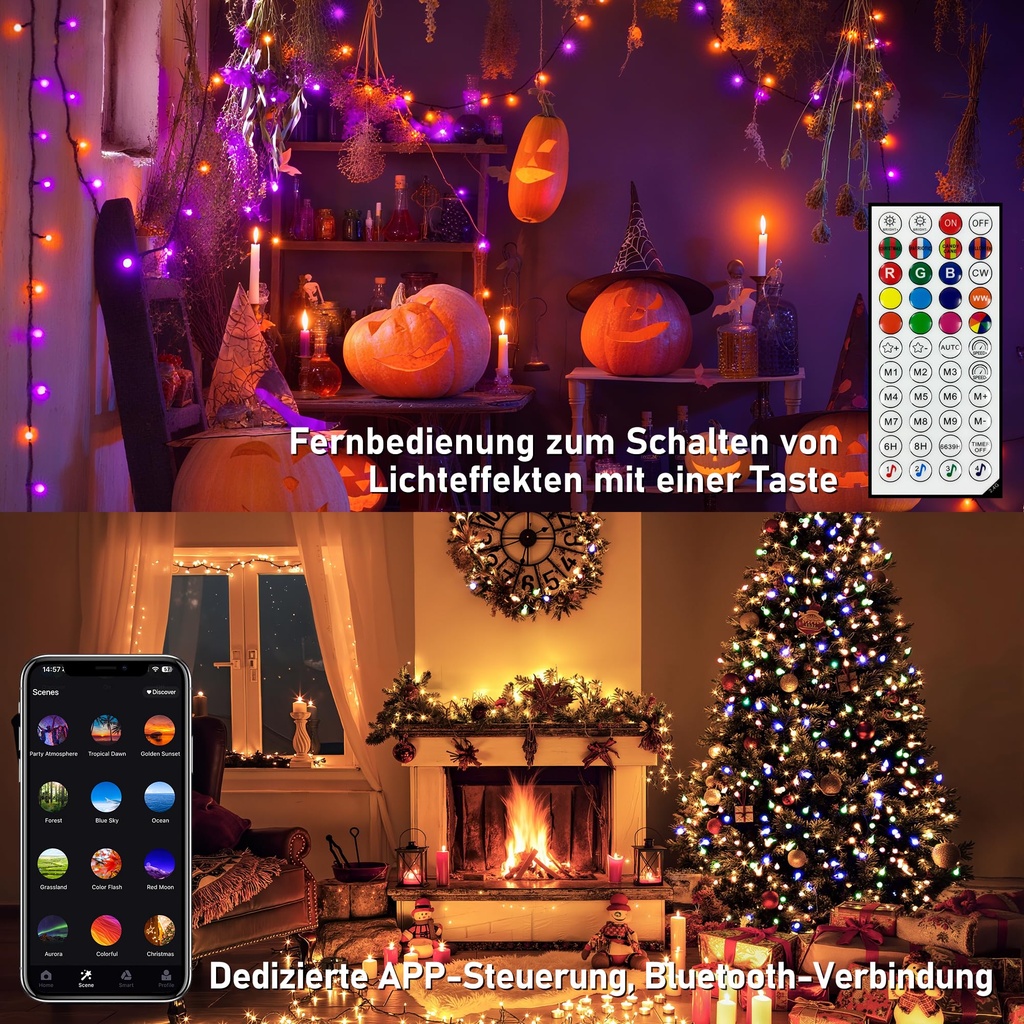 HeiPard Smart RGB LED Lichterkette 20 m, 200 LED Farbwechsel Strings mit App & Fernbedienung, Innen & Außen IP44, Sprach- & Musiksteuerung für Weihnachten, Party & Deko