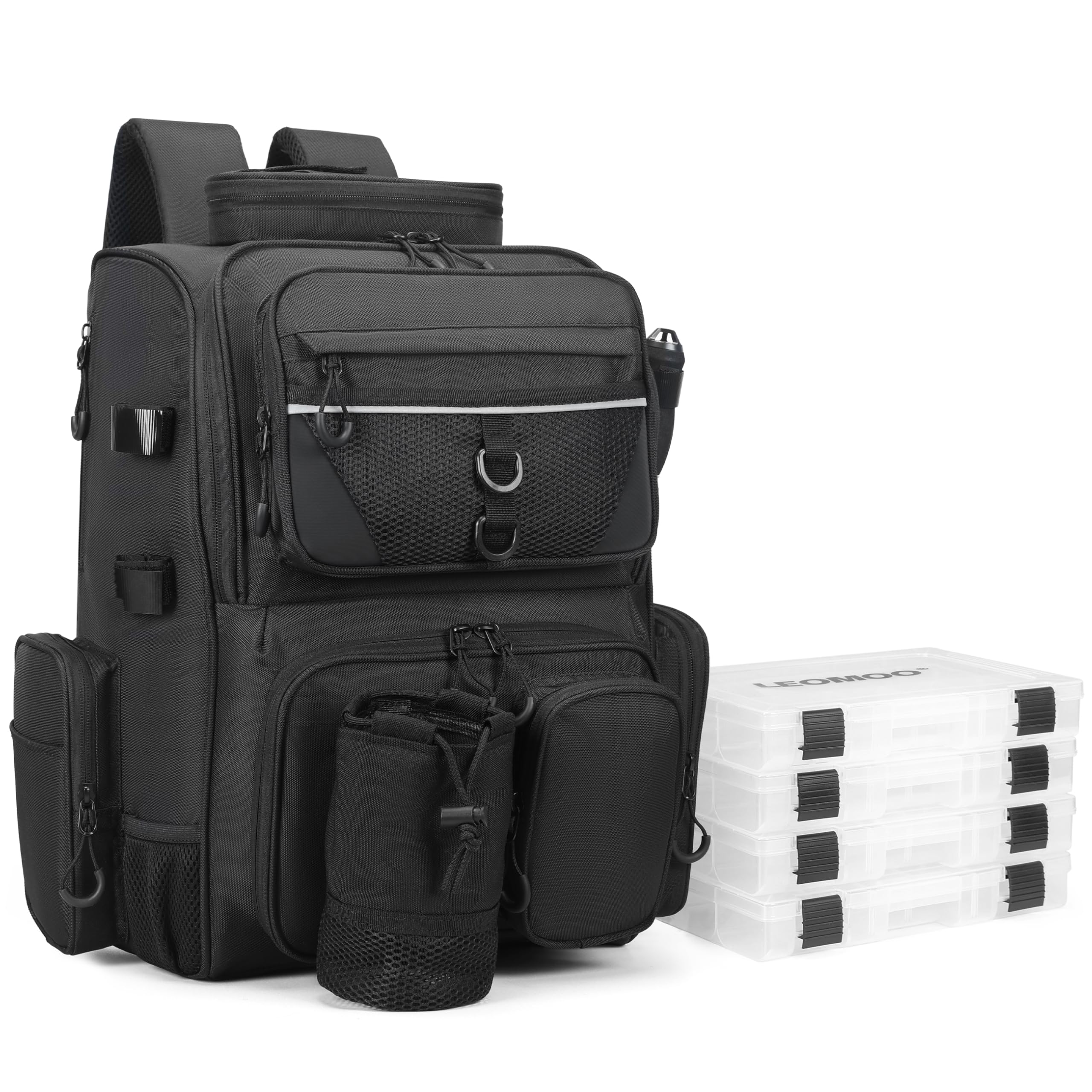 LEOMOO Fishing Tackle Backpack With Rod Holders, Large 40L Fishing Backpack for Camping, Hiking