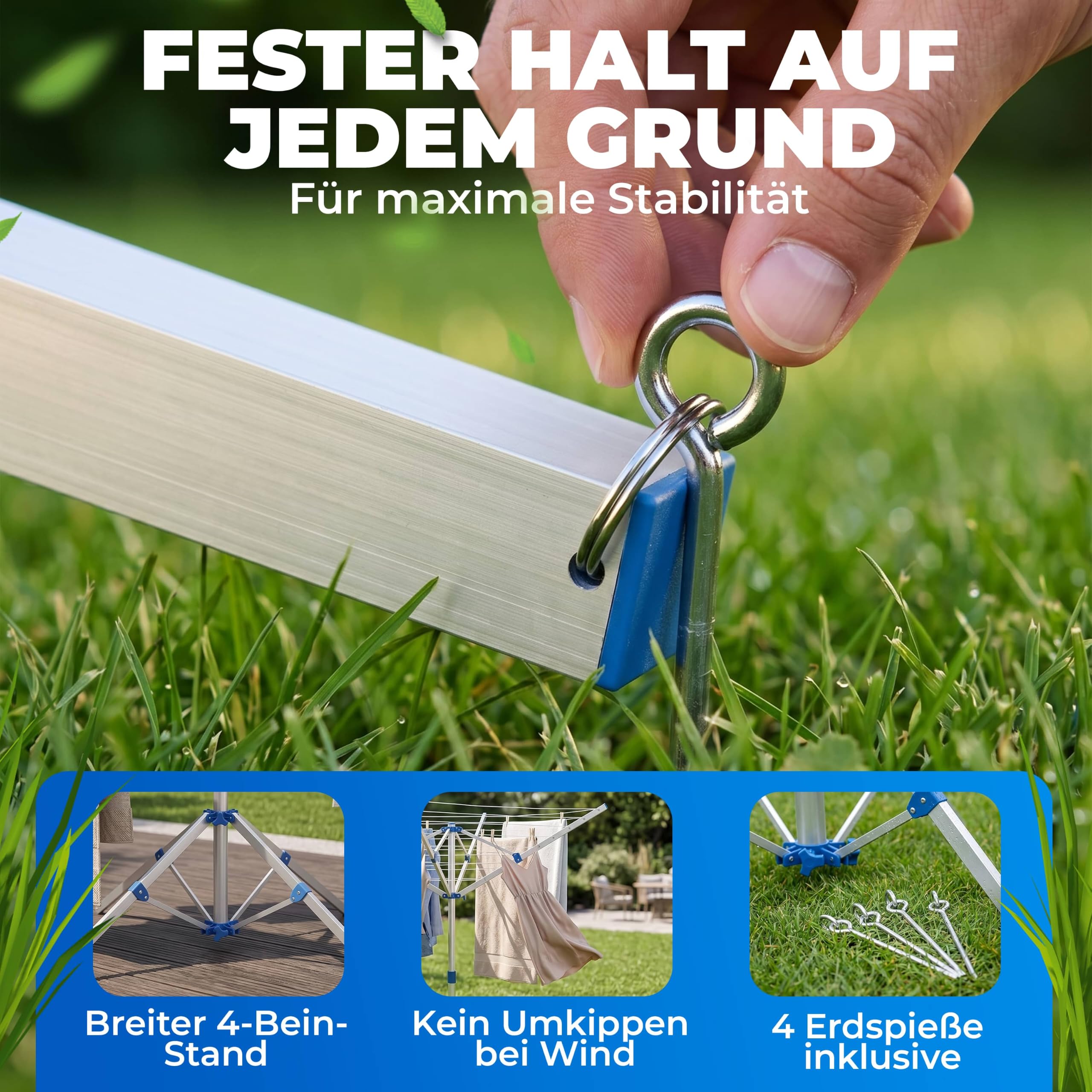 Monzana Wäschespinne Höhenverstellbar Camping Wäscheständer Wäscheleine Garten